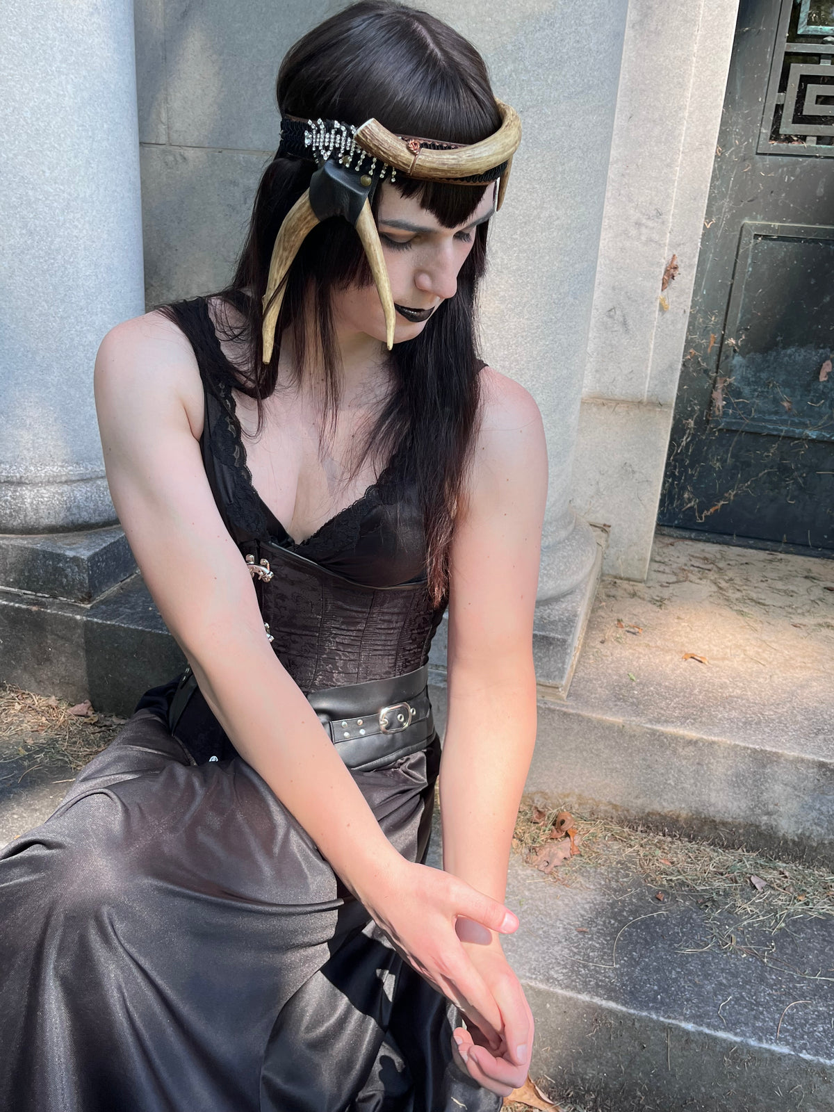"The Huntress" Antler and Leather Crown