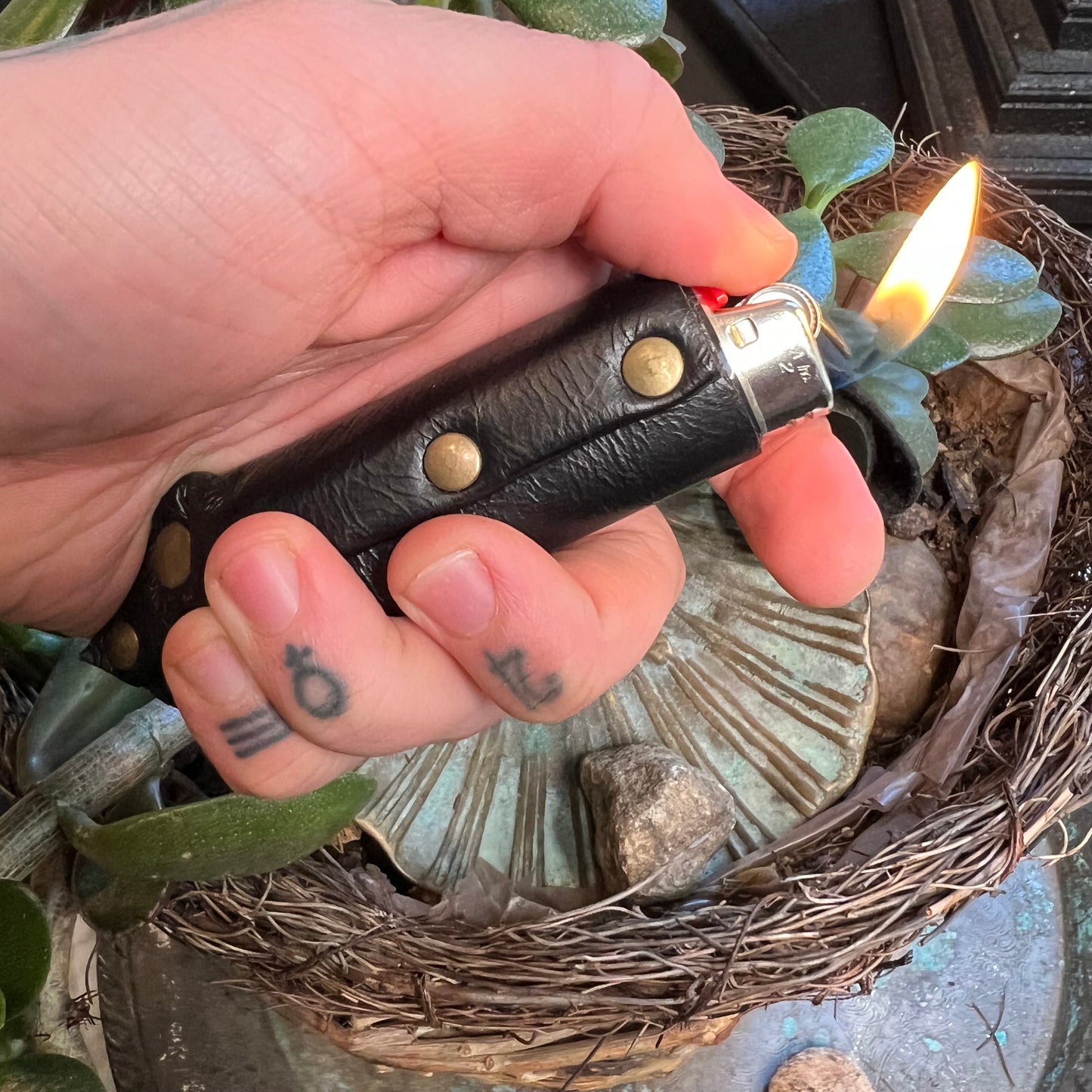 Black Leather Lighter Case