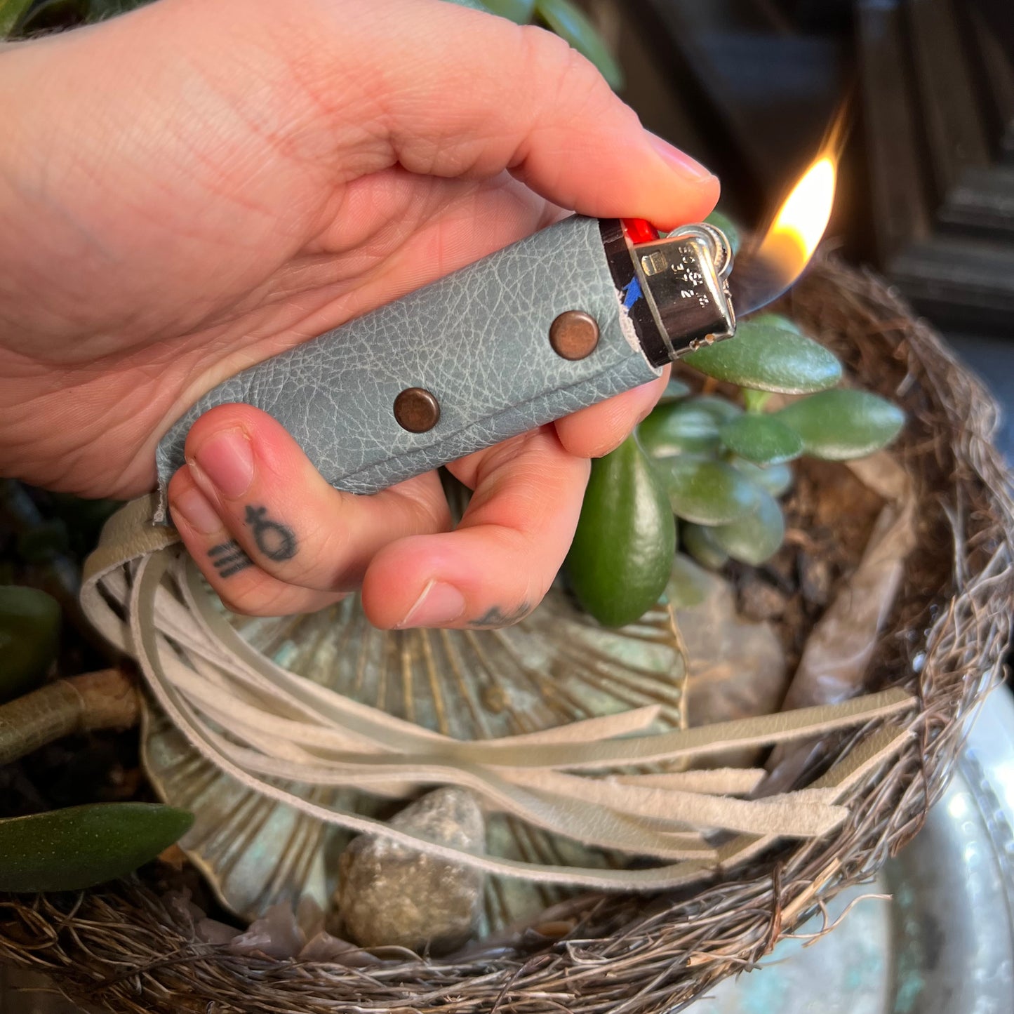 Baby Blue Leather Lighter Whip