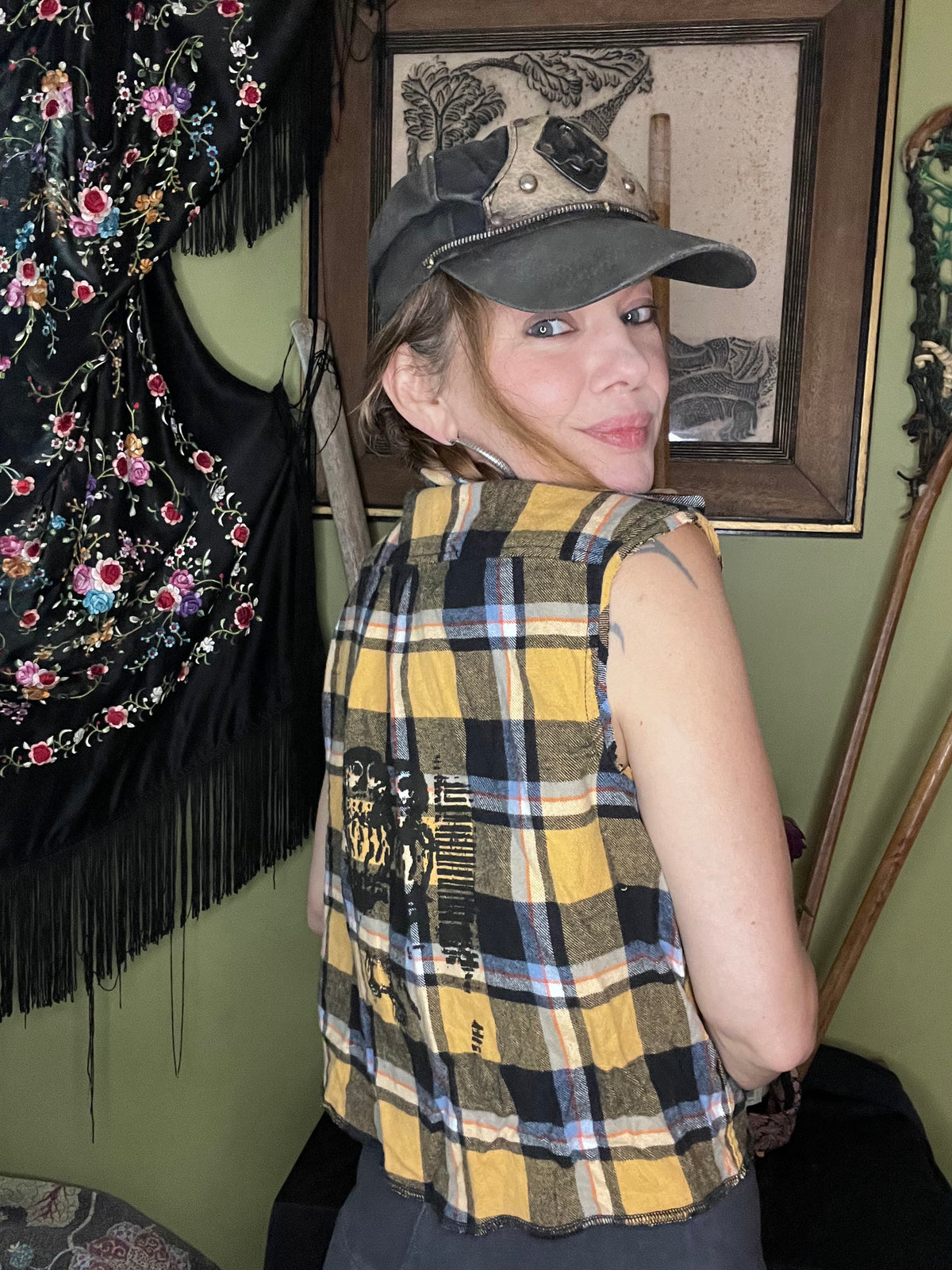 Yellow 'Owl' Print Flannel Cutoff