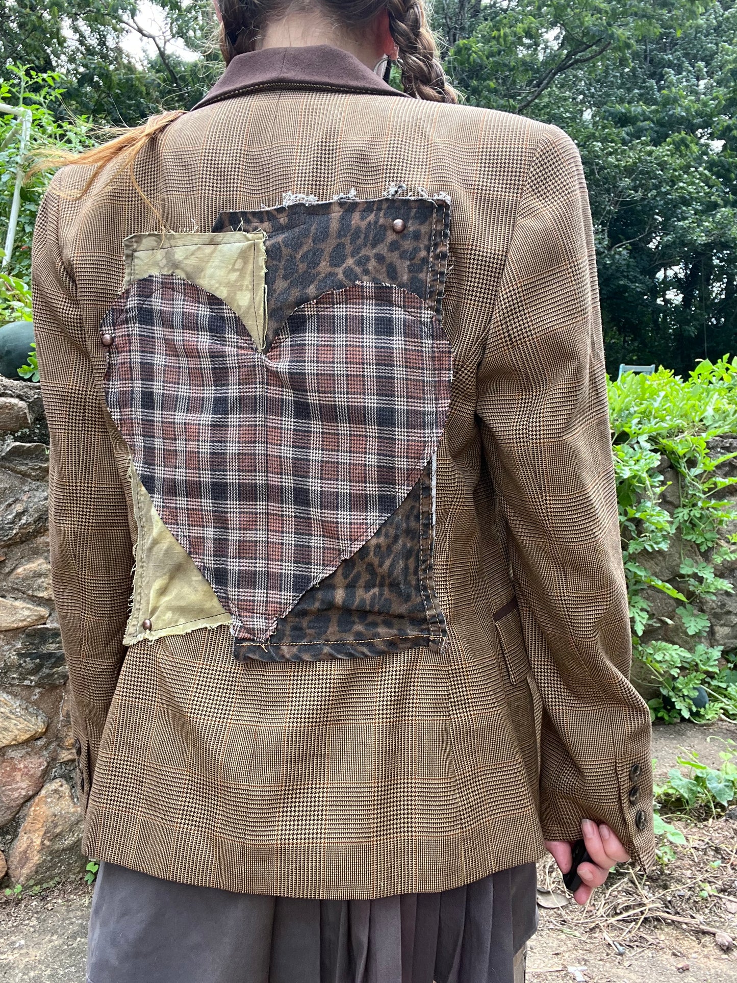 Plaid Heart Patch Tan Blazer