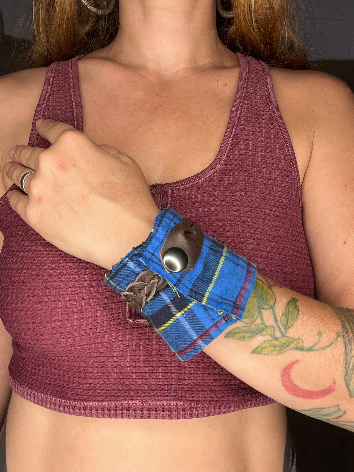 Royal Blue & Brown Leather Cuff