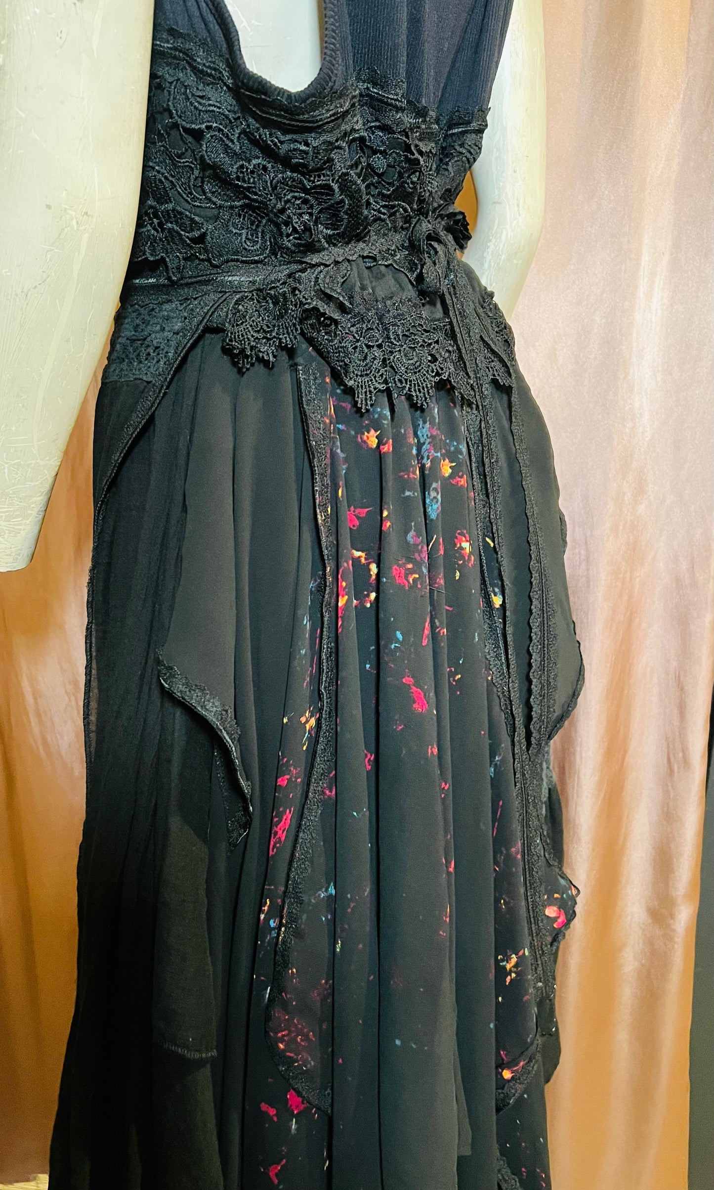 Black and Red Layered Peasant Dress