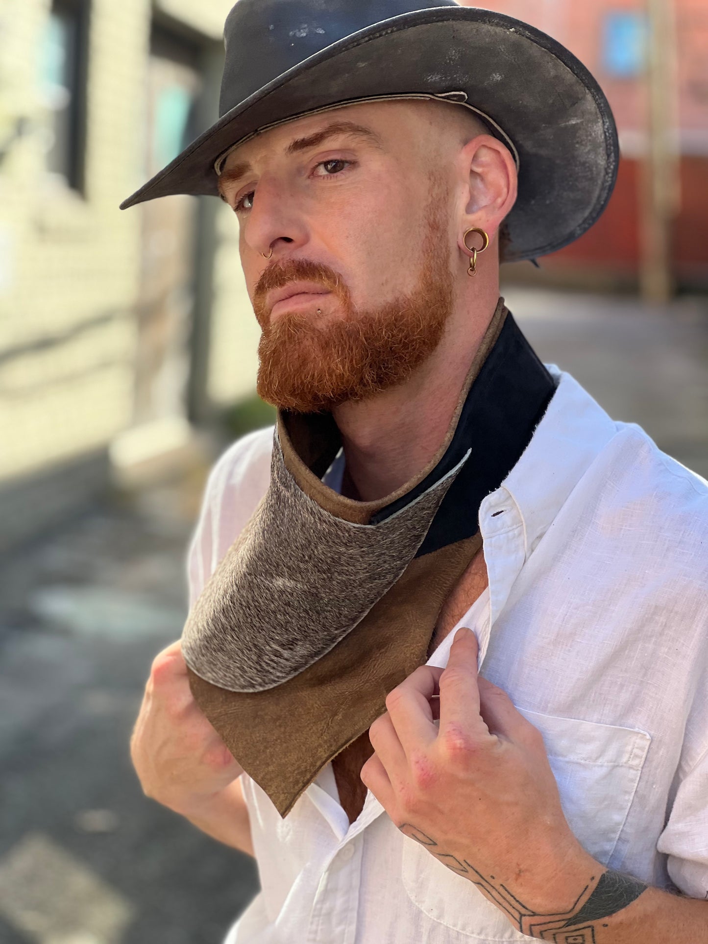 Fur Hide & Leather Neck Scarf