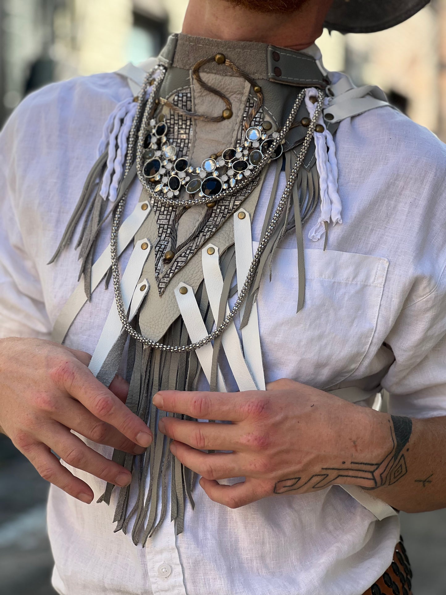Ivory & Grey Neck Adornment Harness