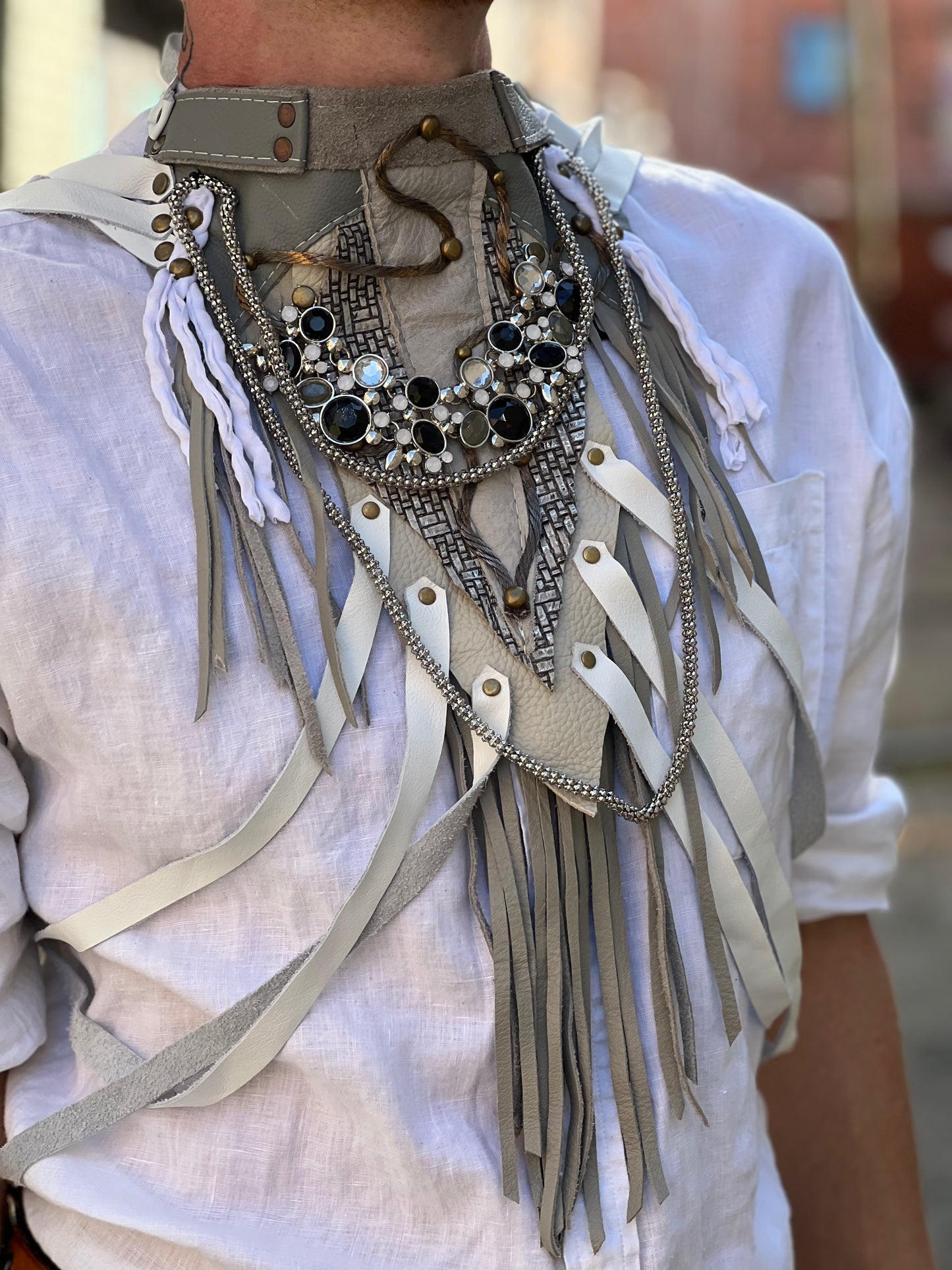 Ivory & Grey Neck Adornment Harness