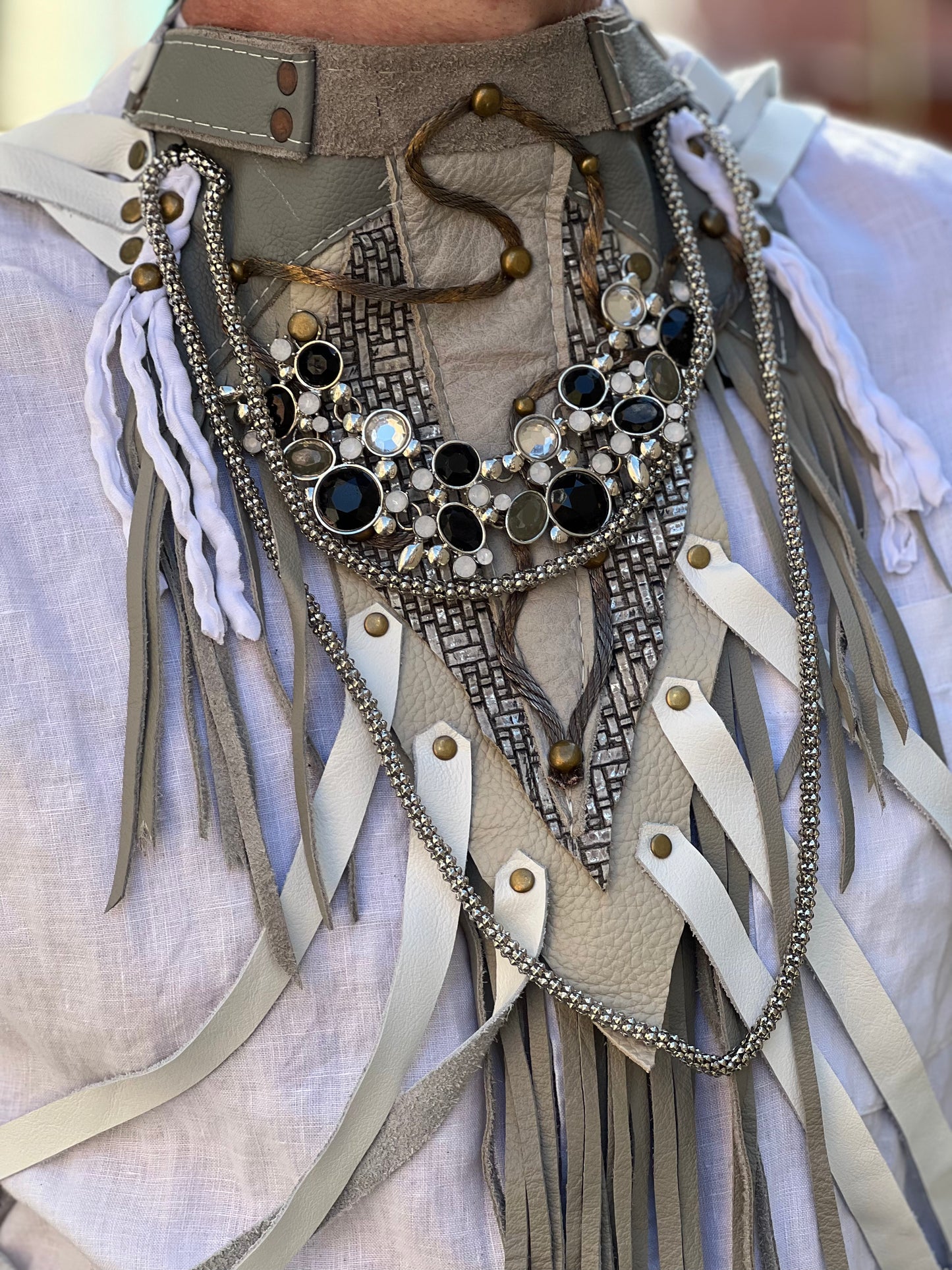 Ivory & Grey Neck Adornment Harness