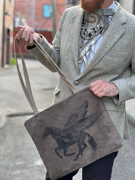 Pegasus Leather Suede Tote Bag