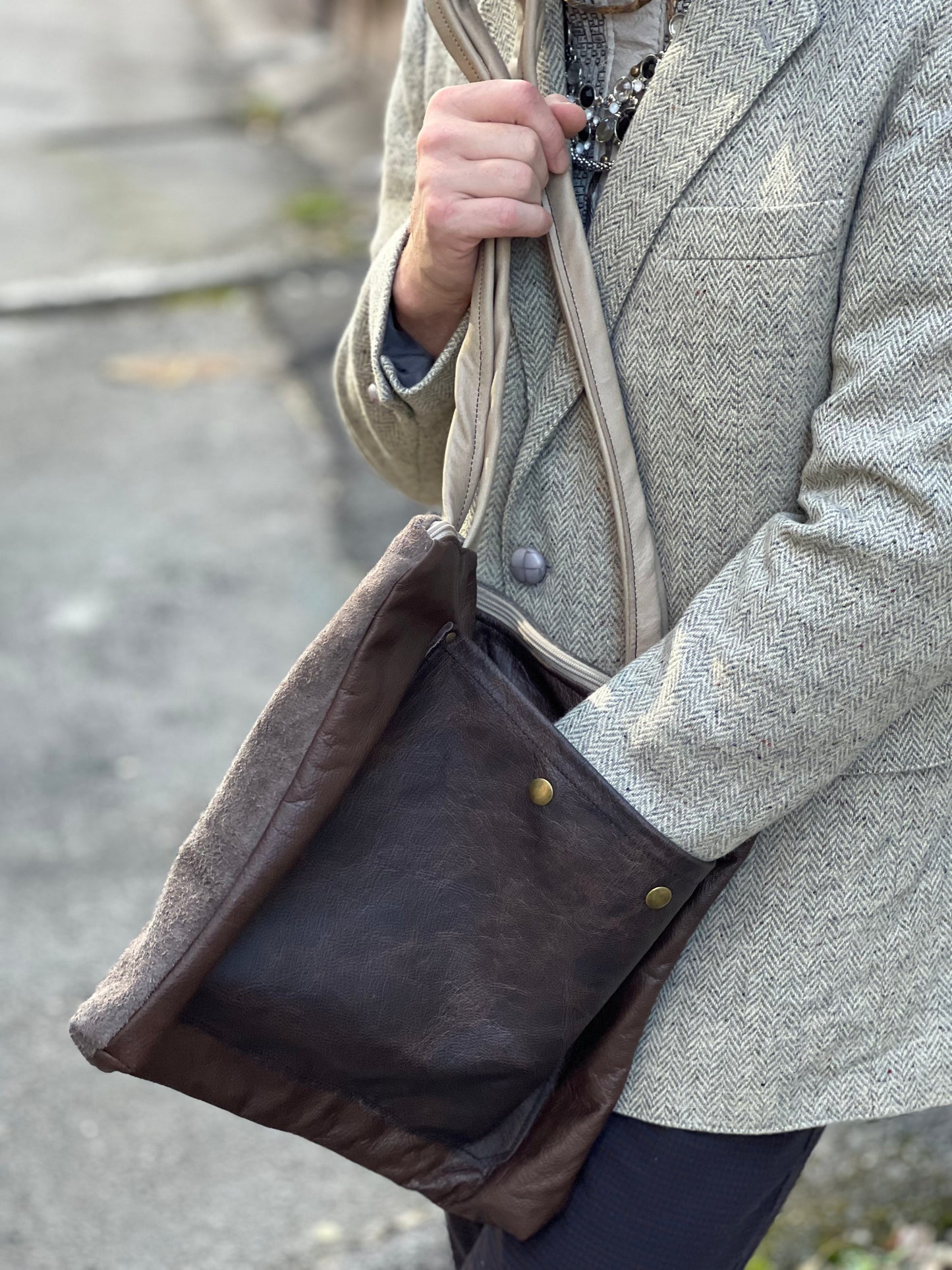 Pegasus Leather Suede Tote Bag