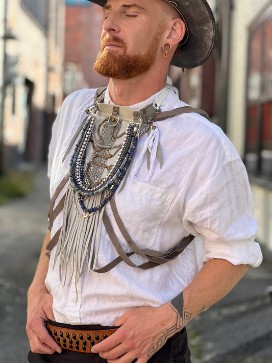 Ivory and Grey Fringe Neck Harness