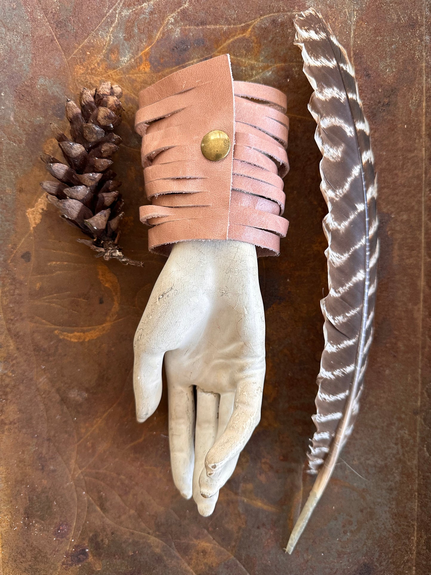Light Pink Leather Slashed Cuff