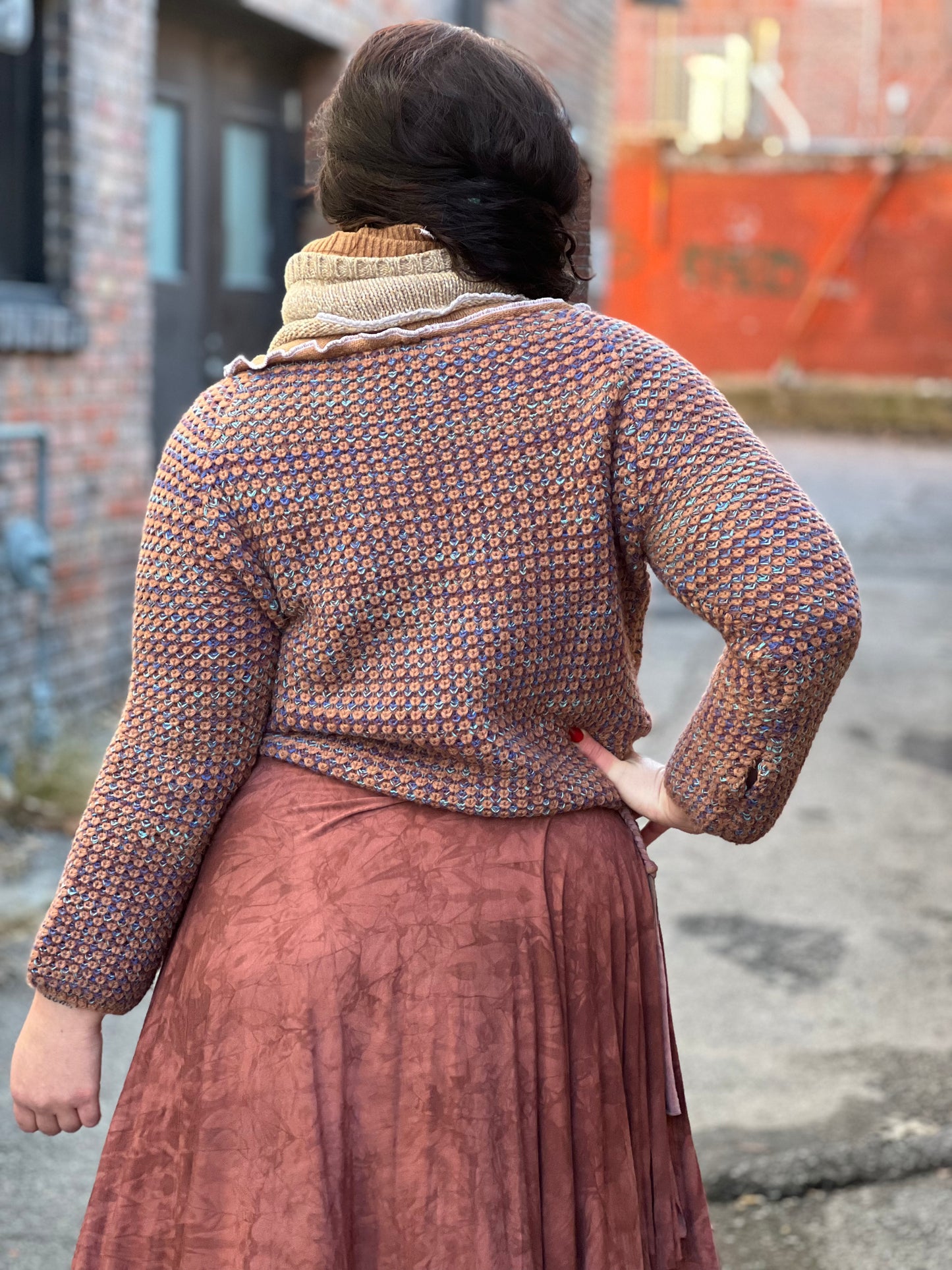 Mixed Knitted Cowl Sweater