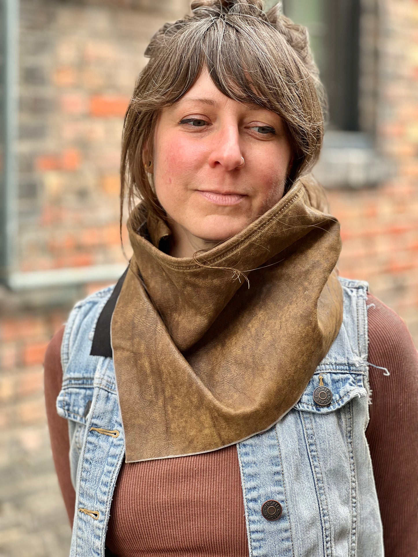 Brown Leather Kerchief (Snap Closure)