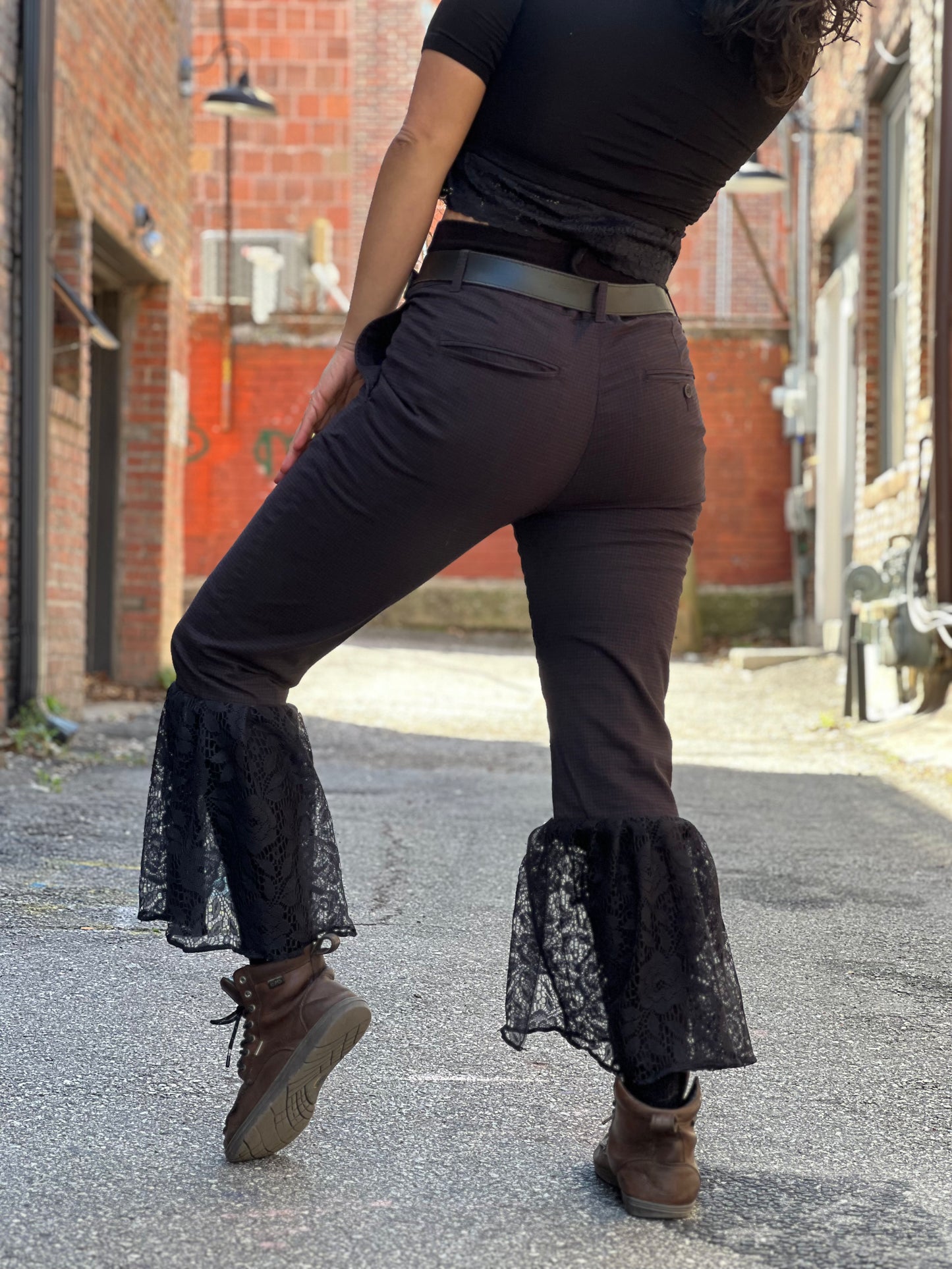Plaid Punk Lace Bell Bottom Pants