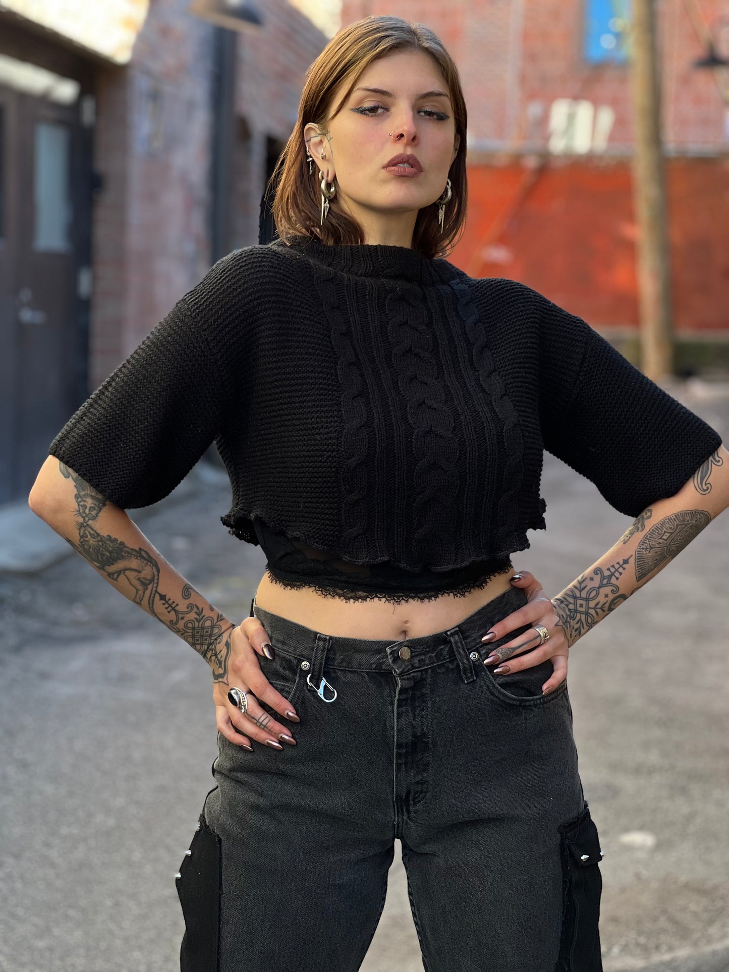 Black Knitted Cowl Neck Sweater