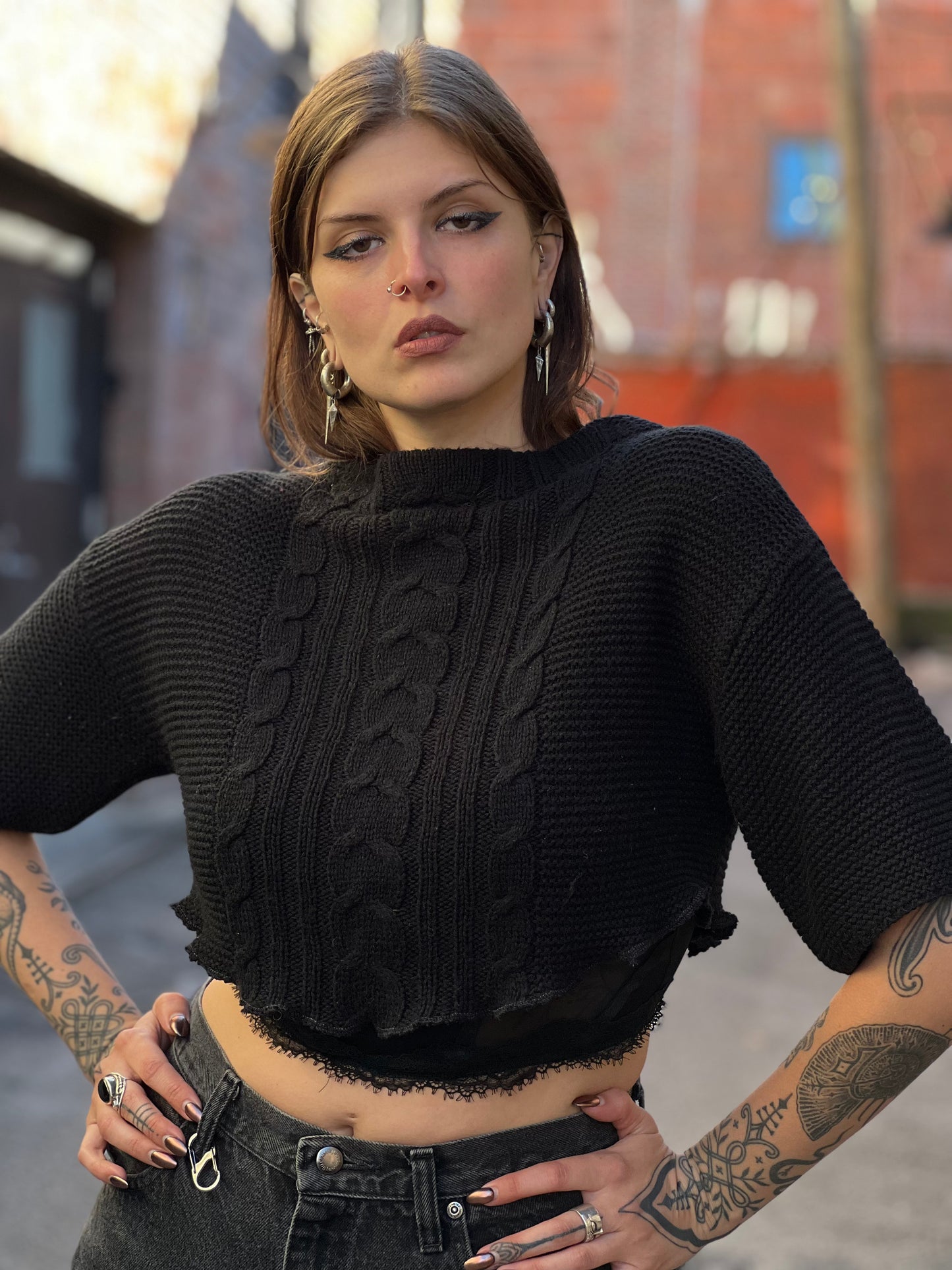Black Knitted Cowl Neck Sweater