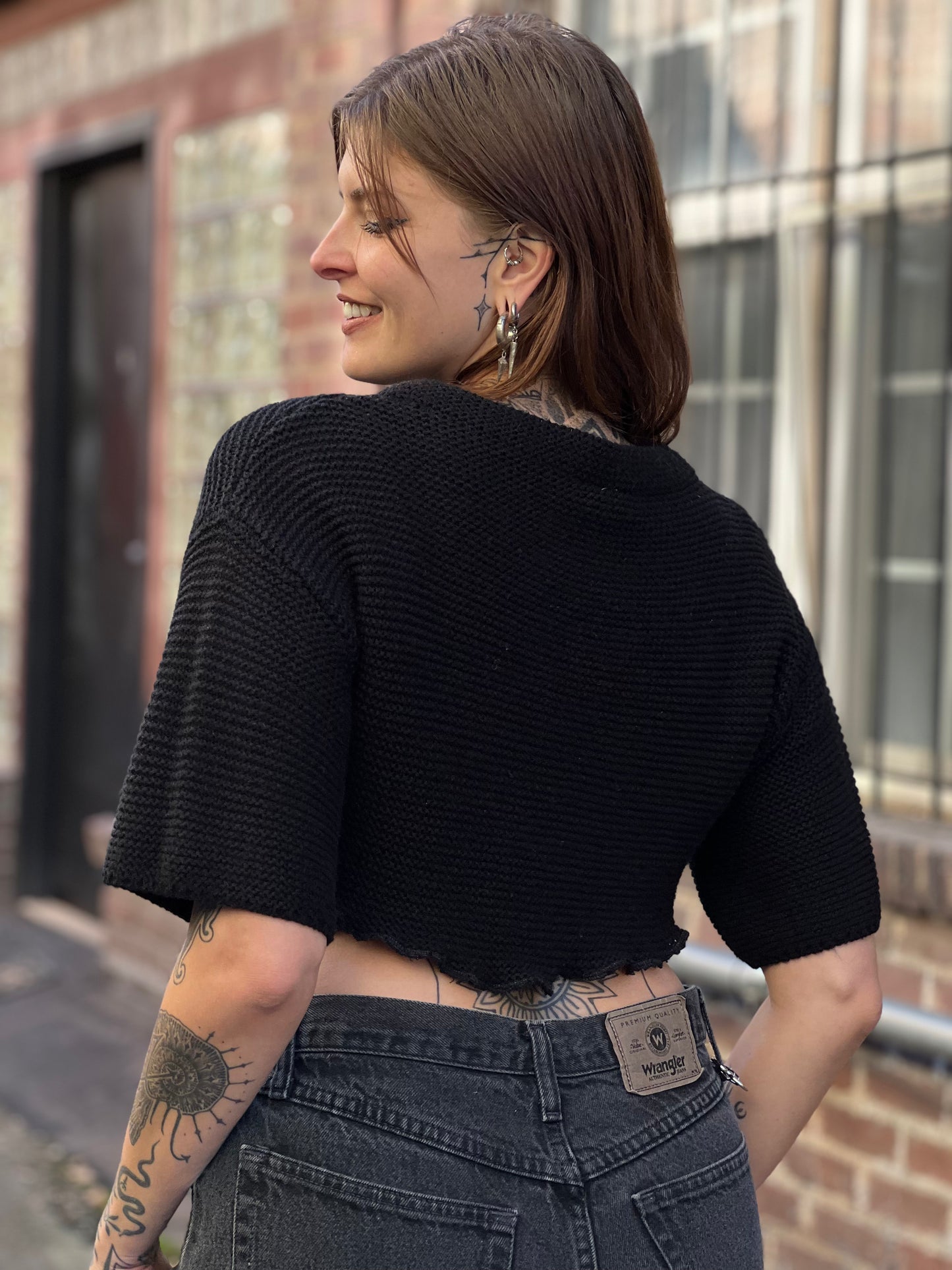 Black Knitted Cowl Neck Sweater