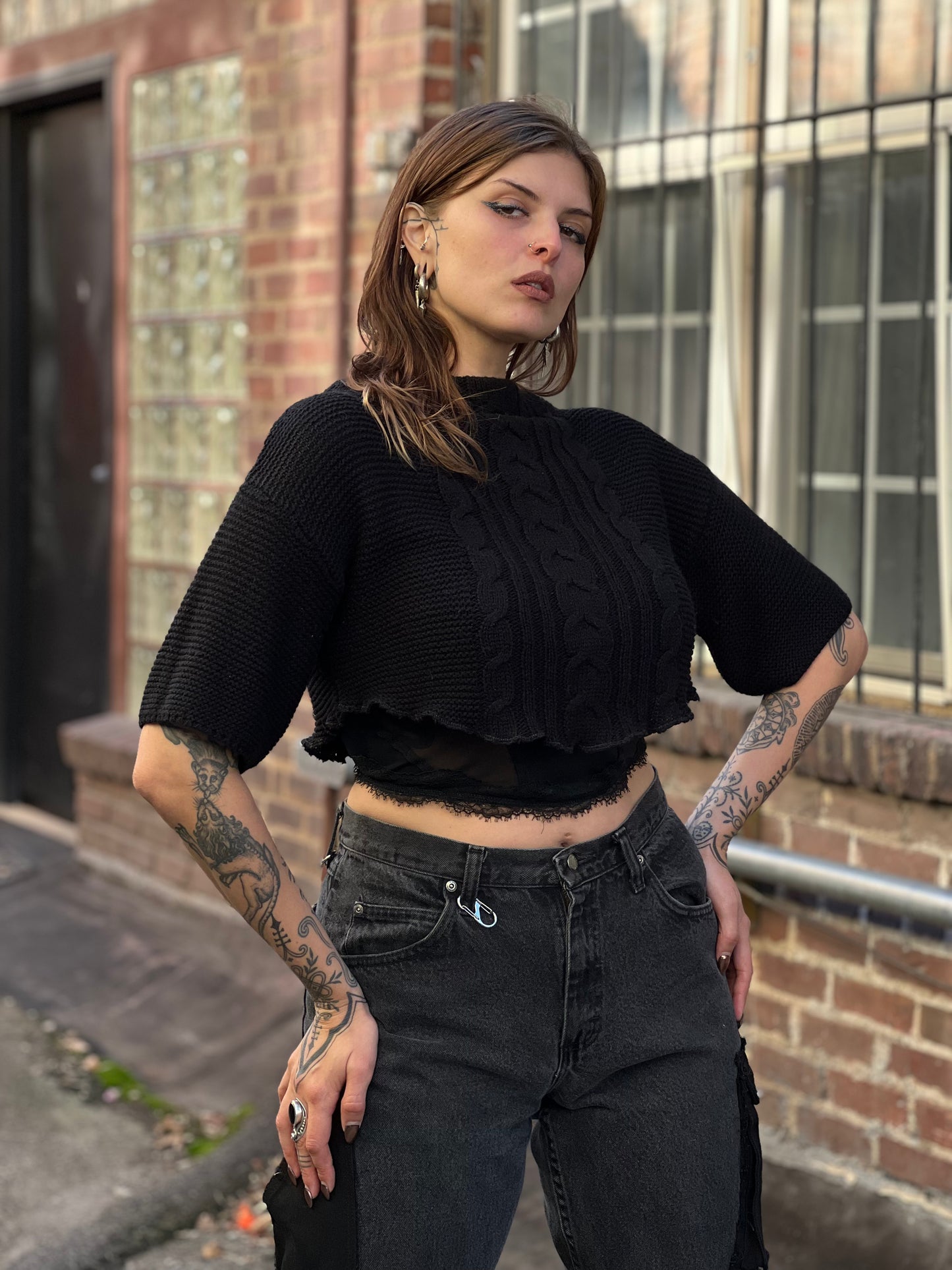 Black Knitted Cowl Neck Sweater