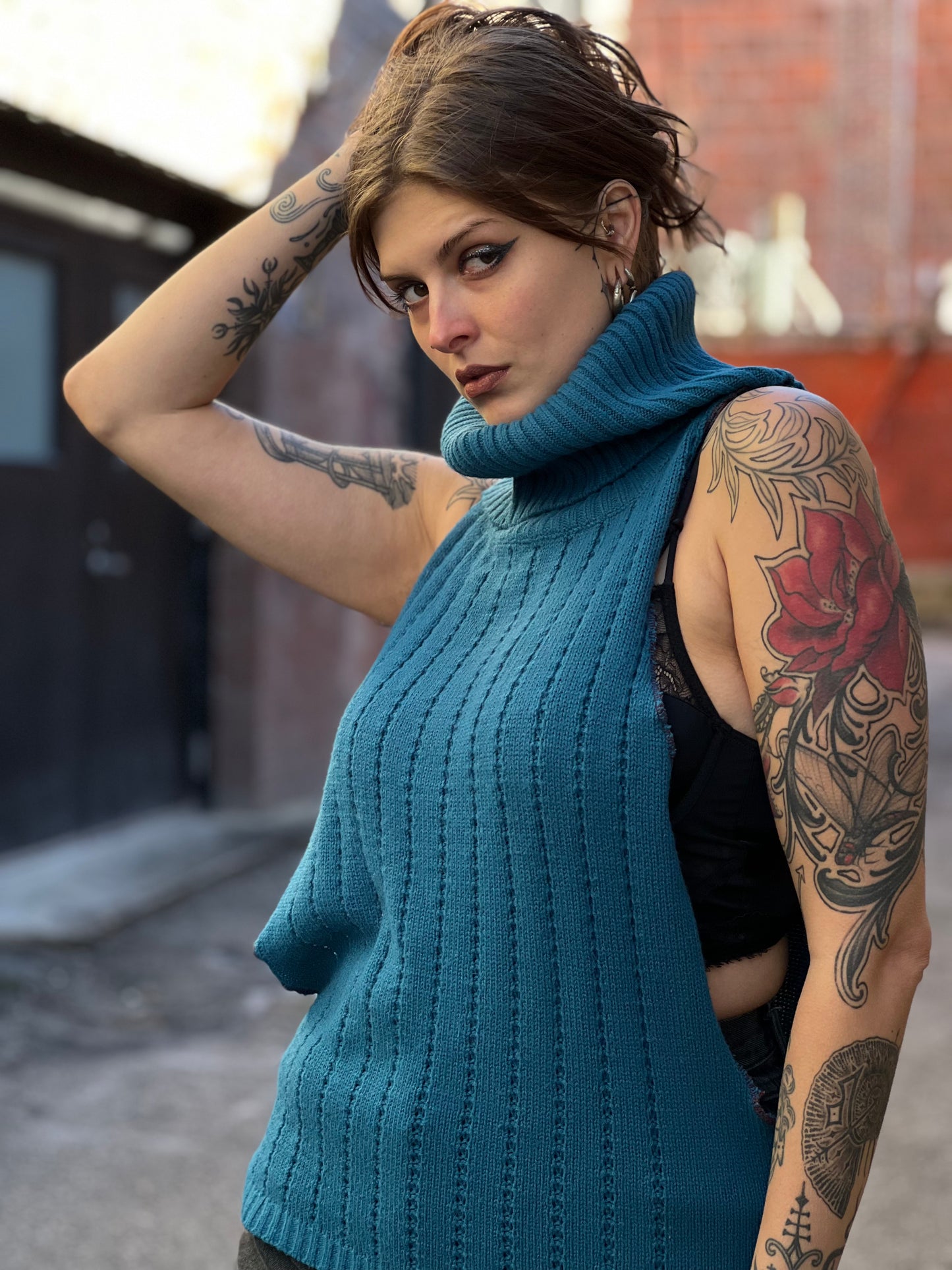 Cobalt Turtle-Neck Open Sweater