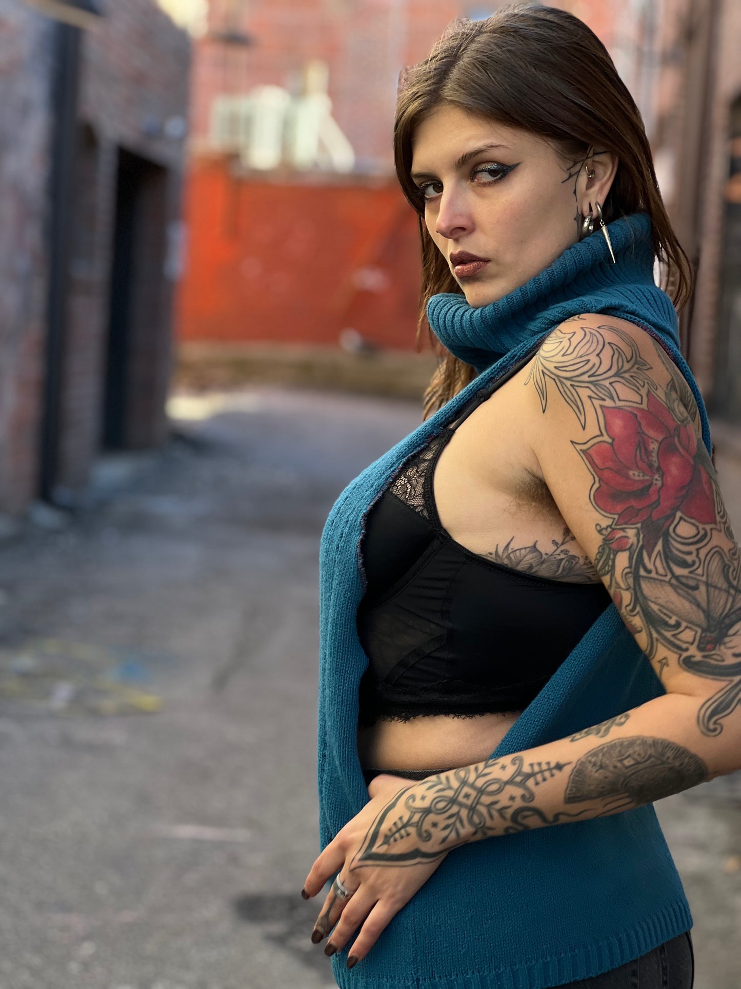 Cobalt Turtle-Neck Open Sweater