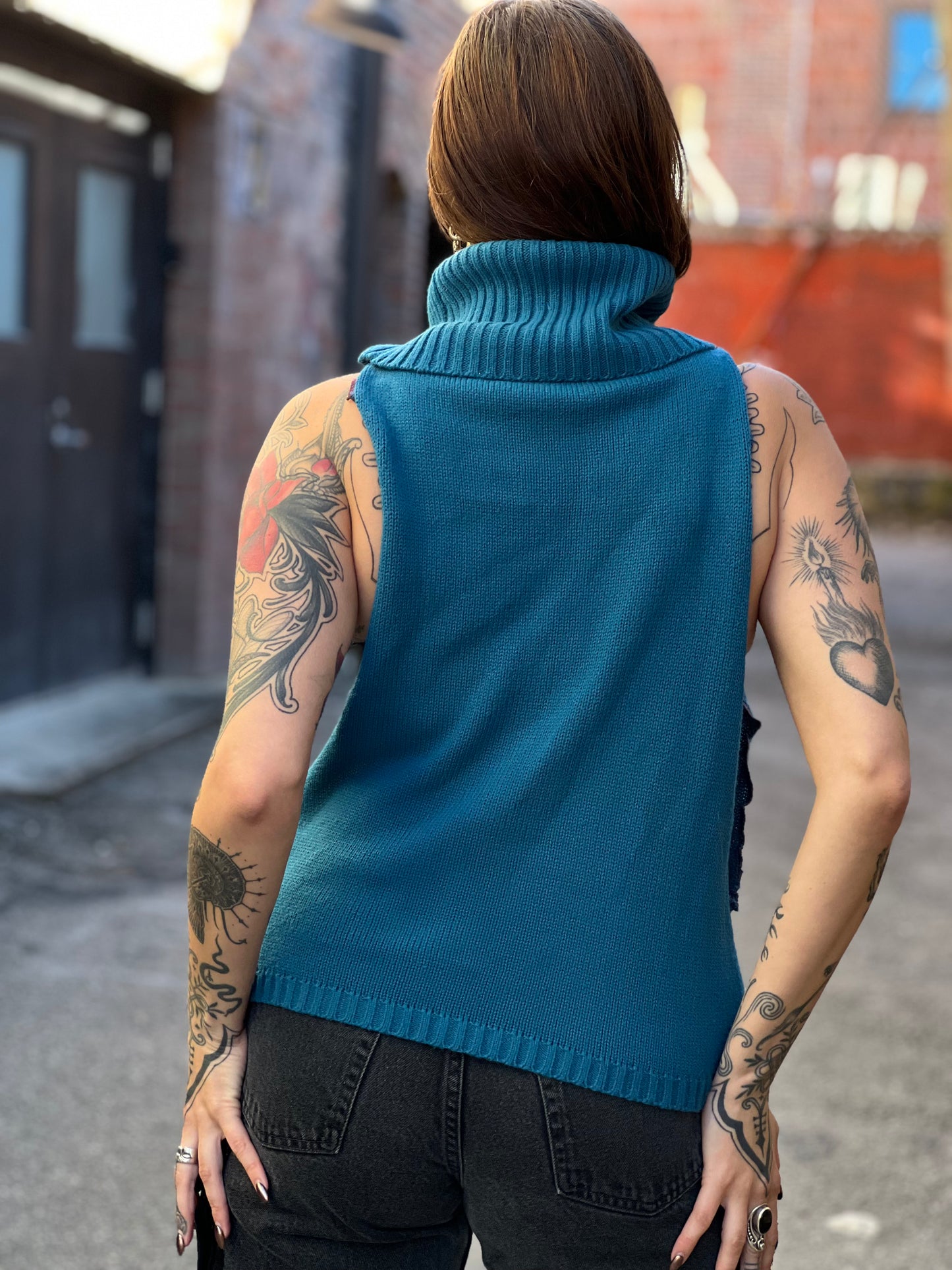Cobalt Turtle-Neck Open Sweater