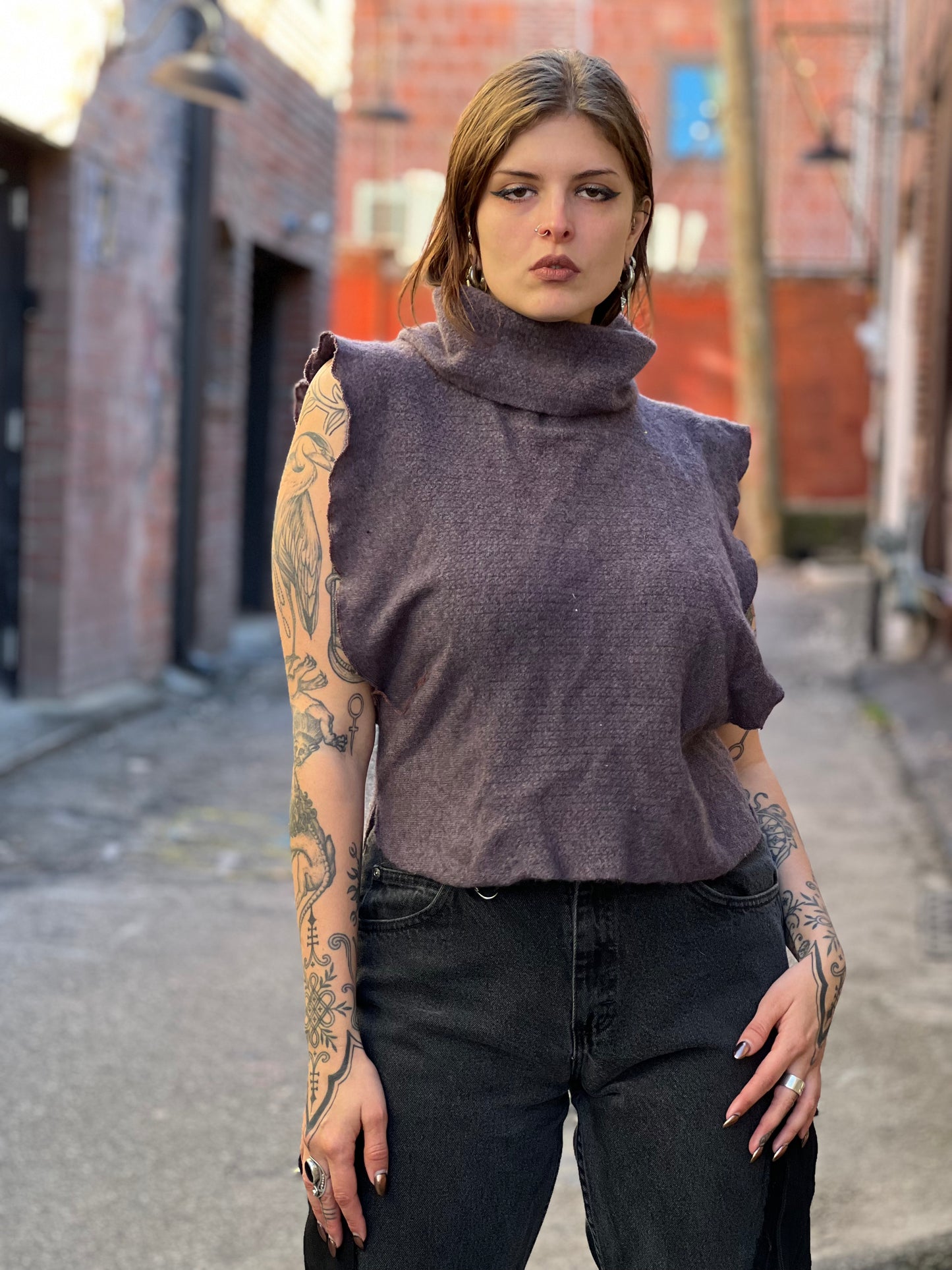 Rose Mauve Turtleneck Open Sweater