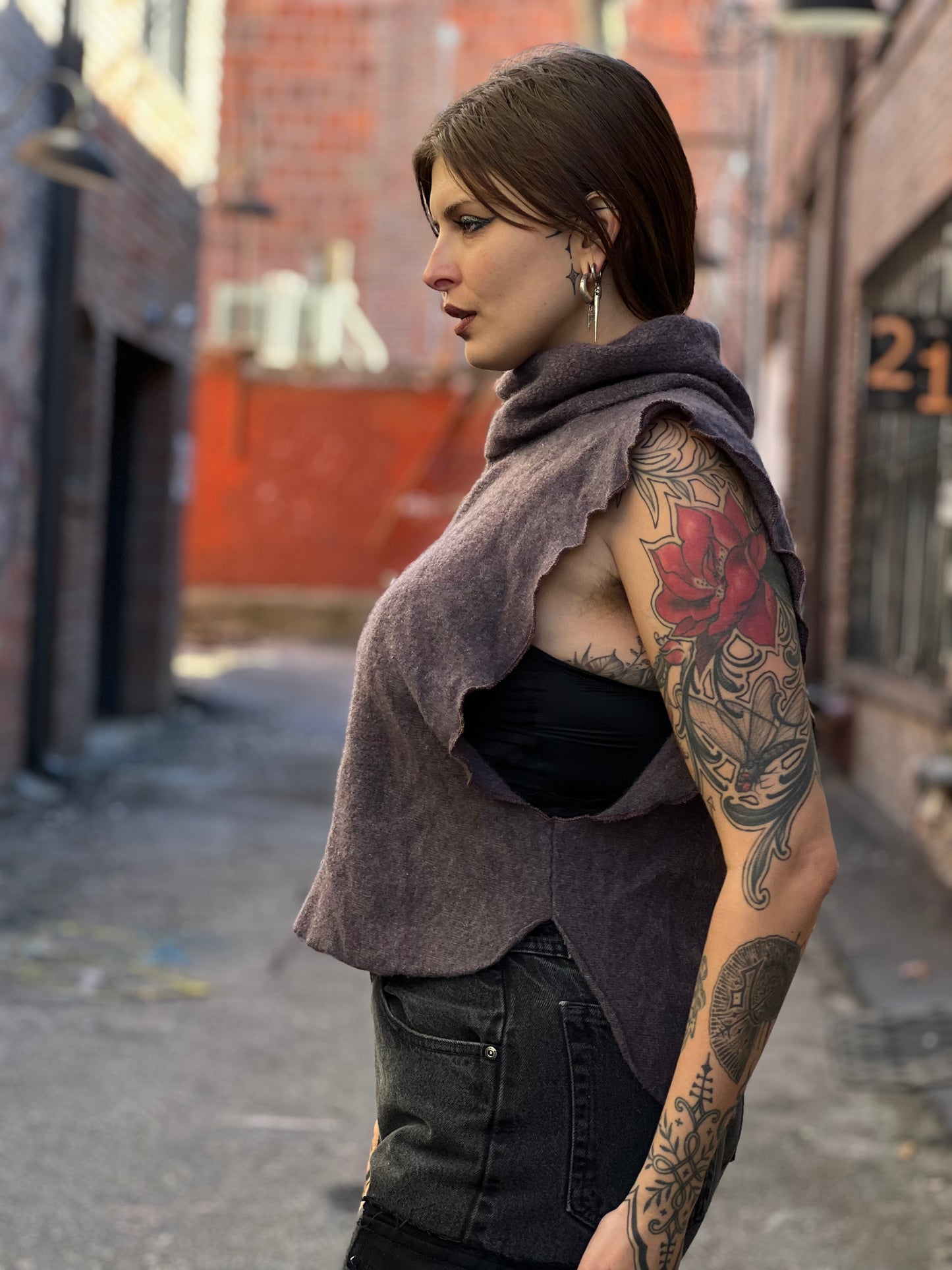Rose Mauve Turtleneck Open Sweater