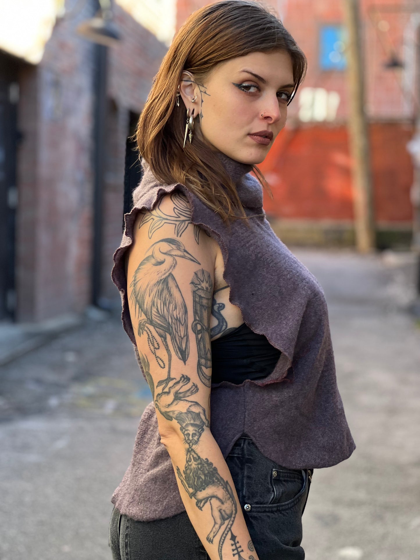 Rose Mauve Turtleneck Open Sweater