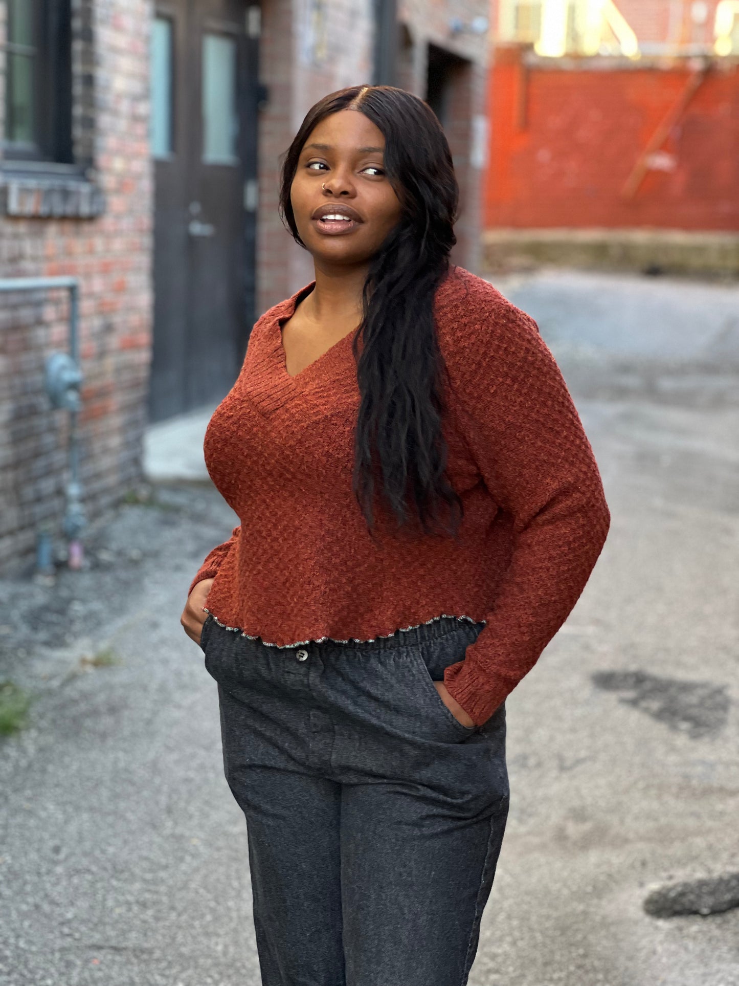 Garnet V-Neck Crop Sweater