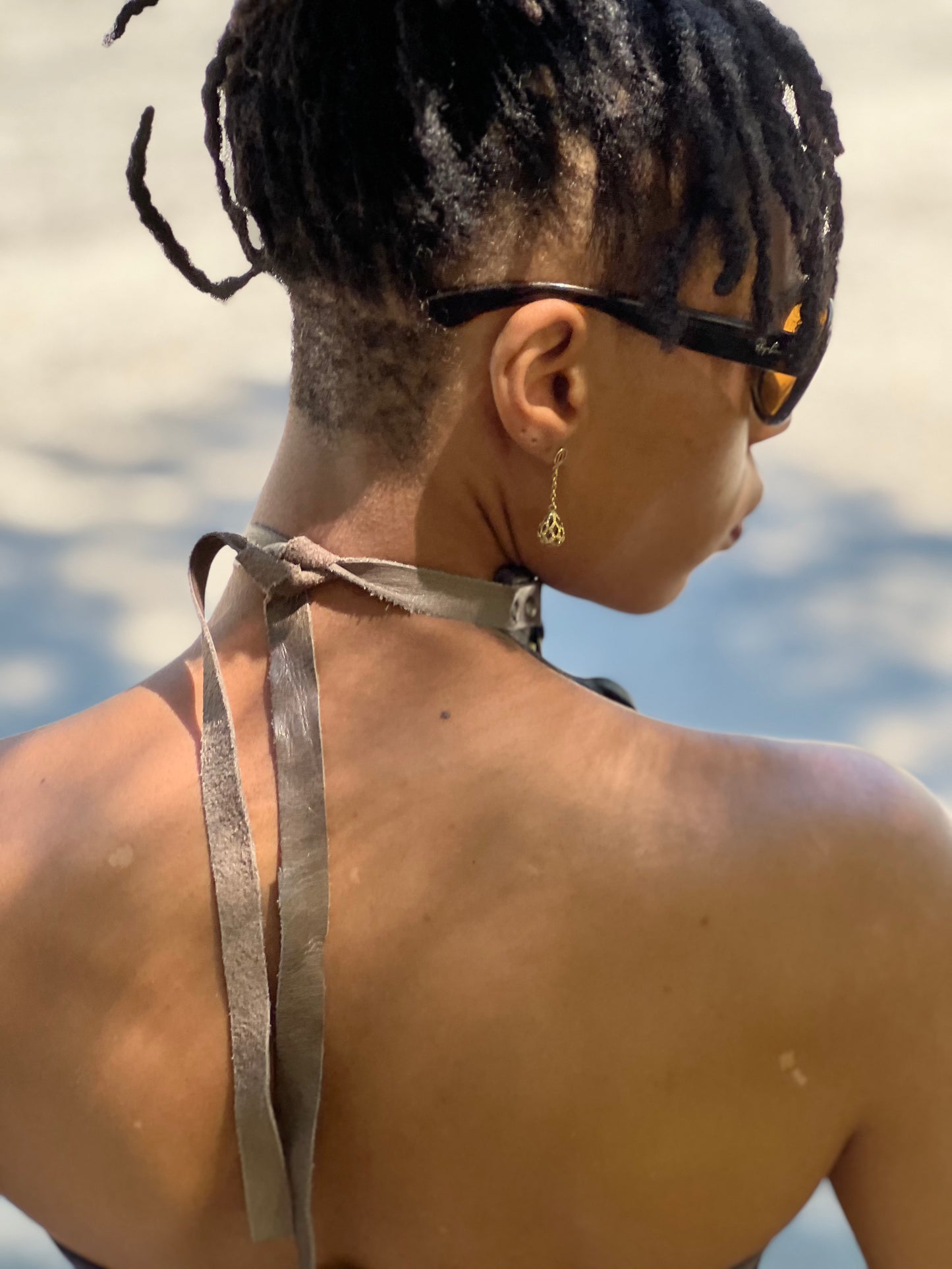Black Leather Long Fringe Neckpiece