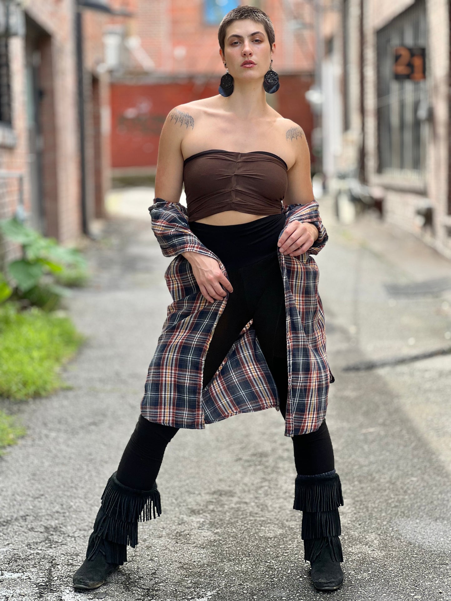 Sigil Print Long Plaid Flannel Robe