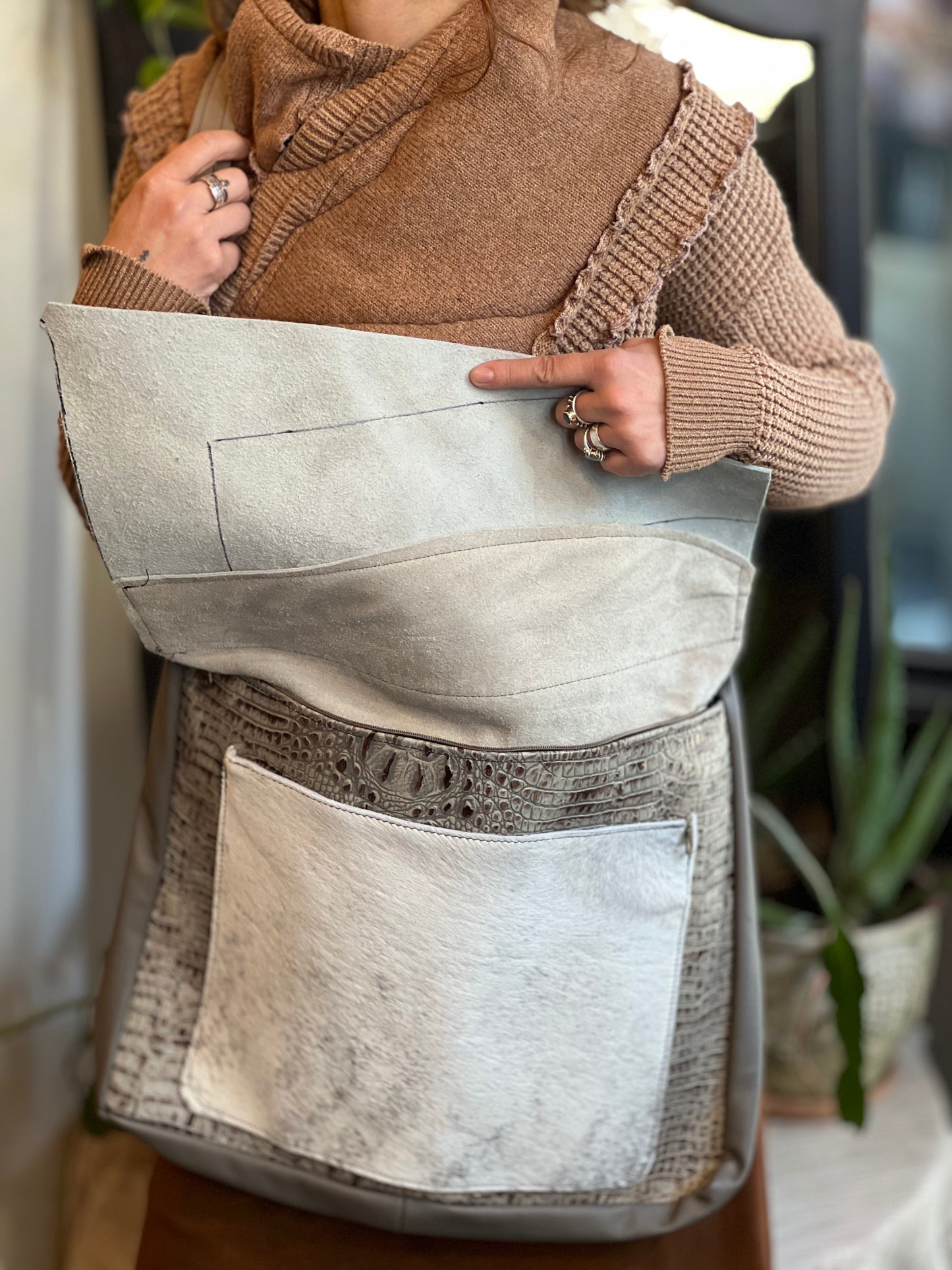 Brown Fur & Gator Messenger Bag