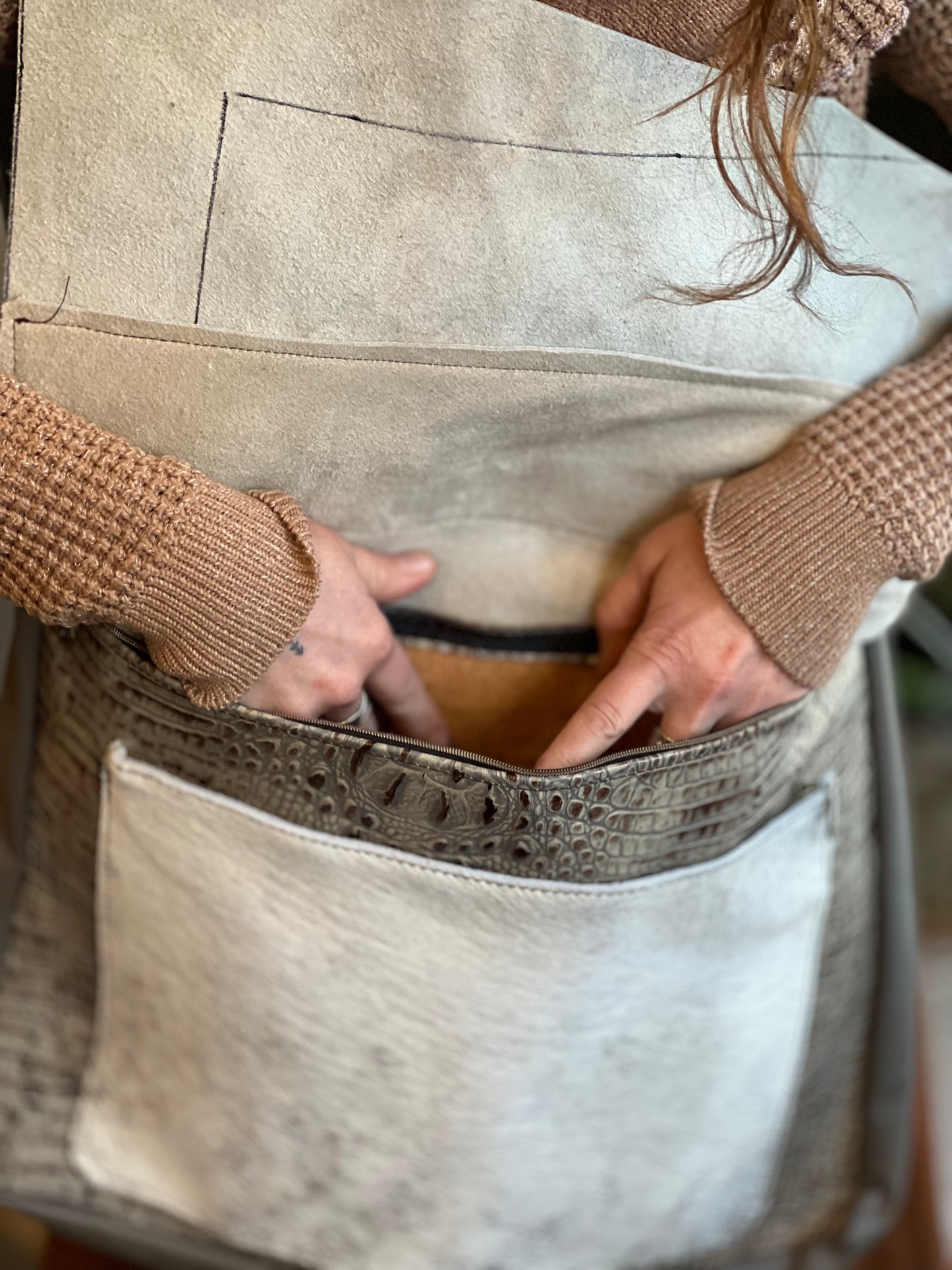 Brown Fur & Gator Messenger Bag