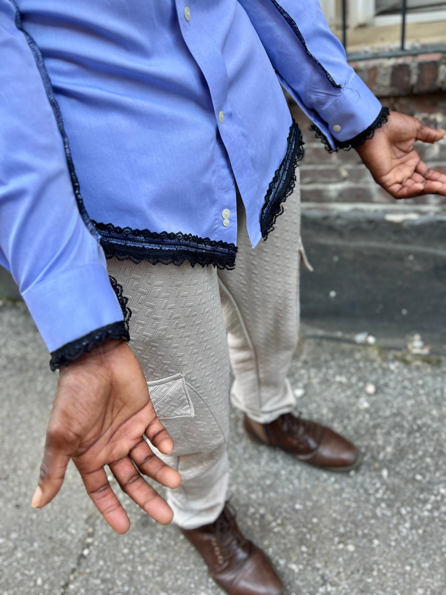 Sky Blue Button Down Serged Dress Shirt