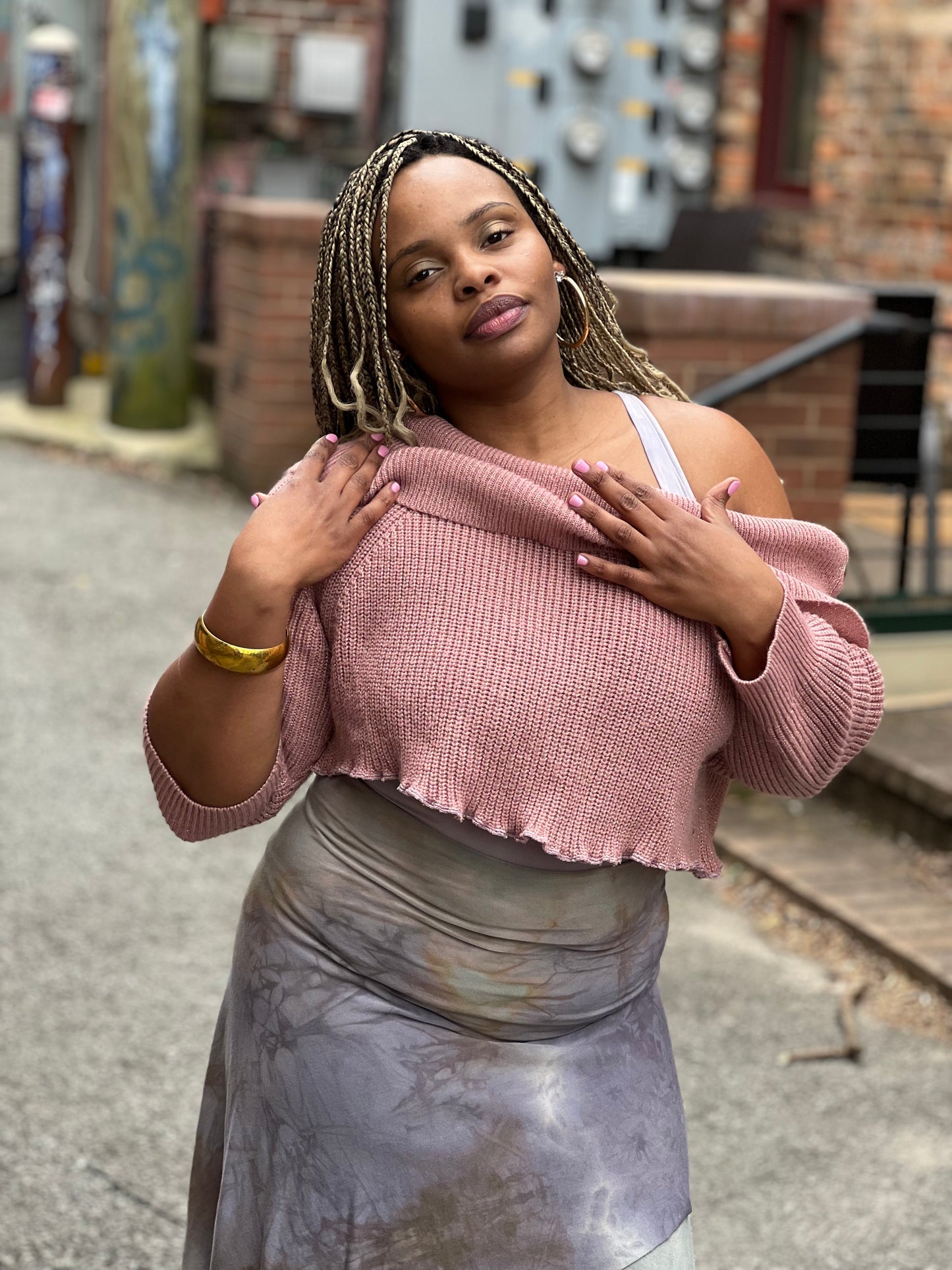 Mauve Off Shoulder Crop Sweater