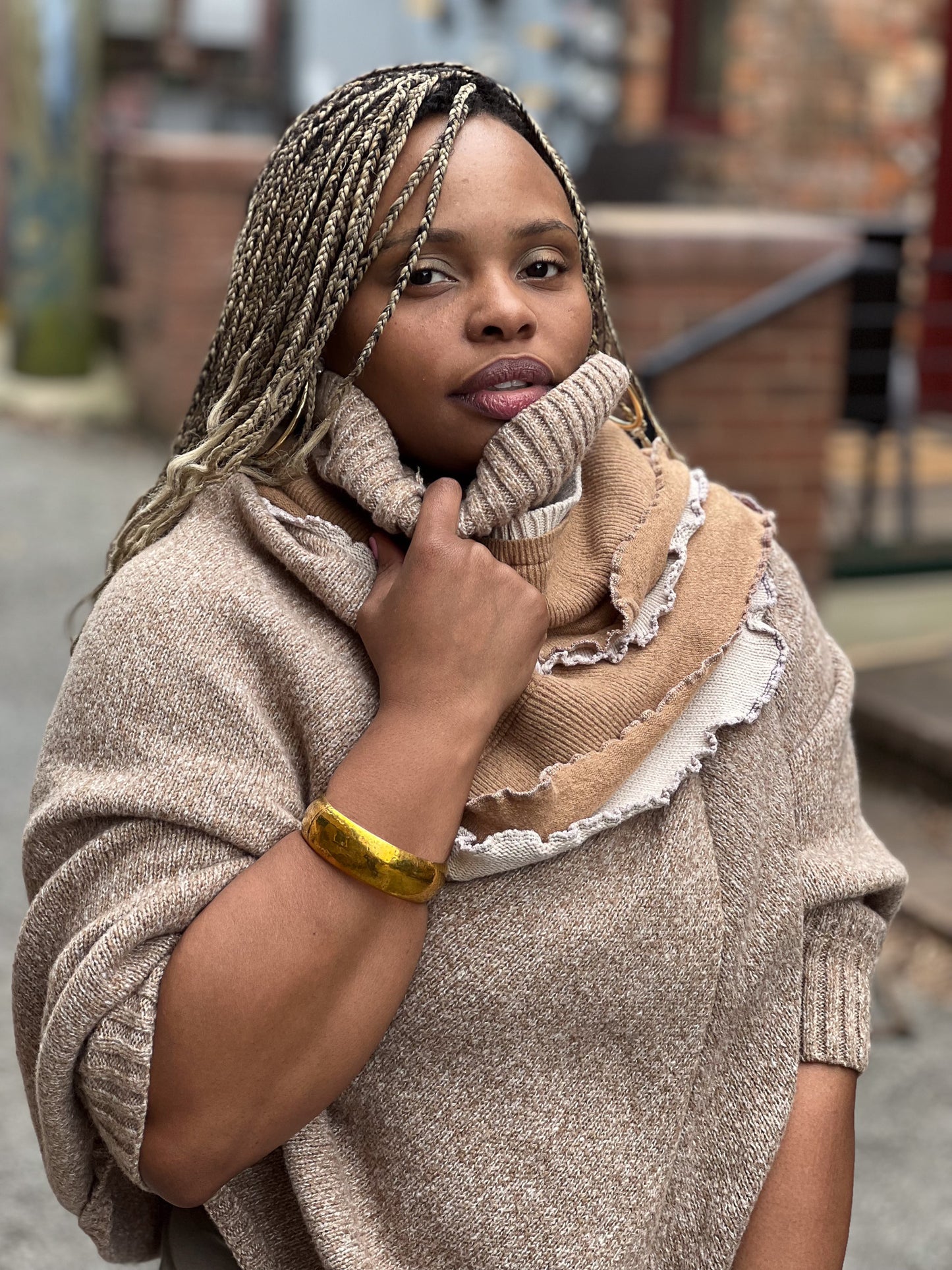Cappuccino Cowl Sweater Poncho