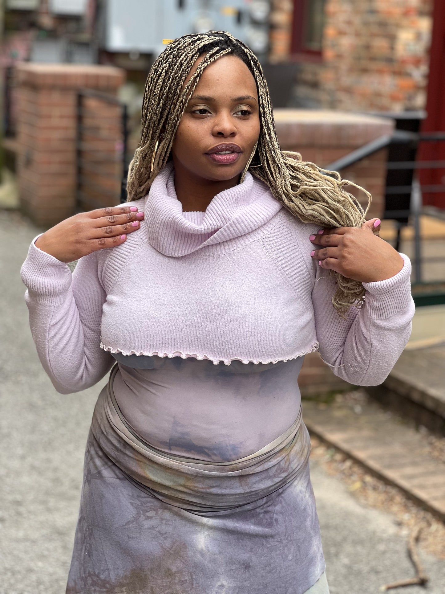 Lavender Cowl High Crop Sweater