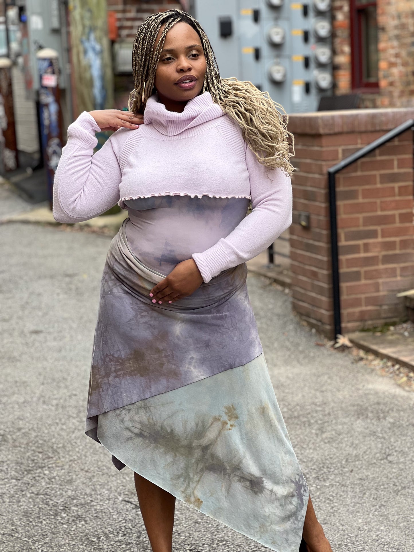 Lavender Cowl High Crop Sweater