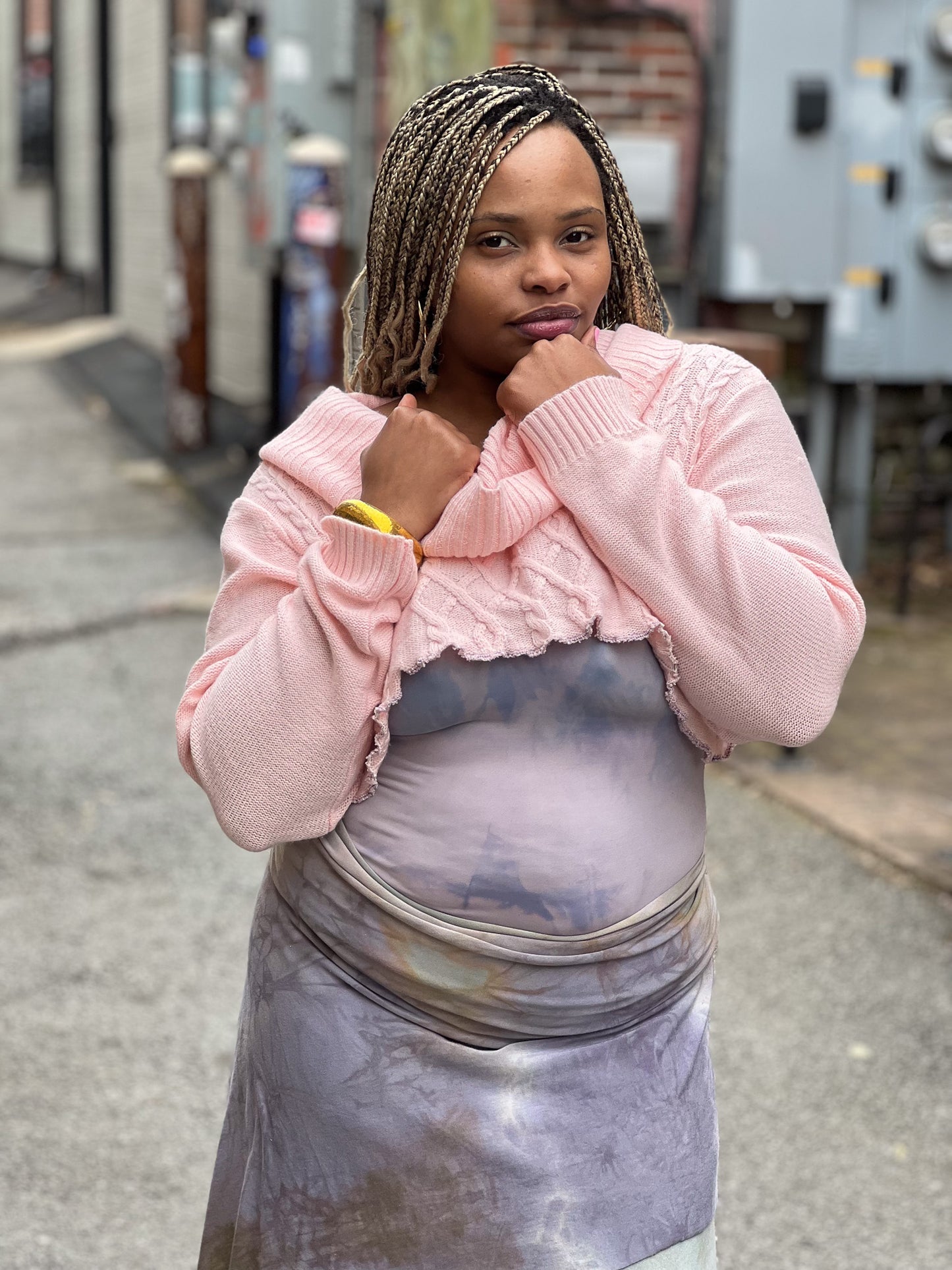 Pink Pastel Cowl High Crop Sweater