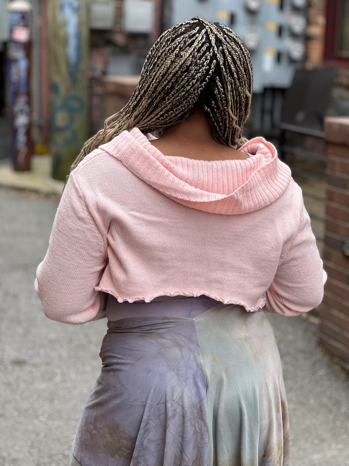 Pink Pastel Cowl High Crop Sweater