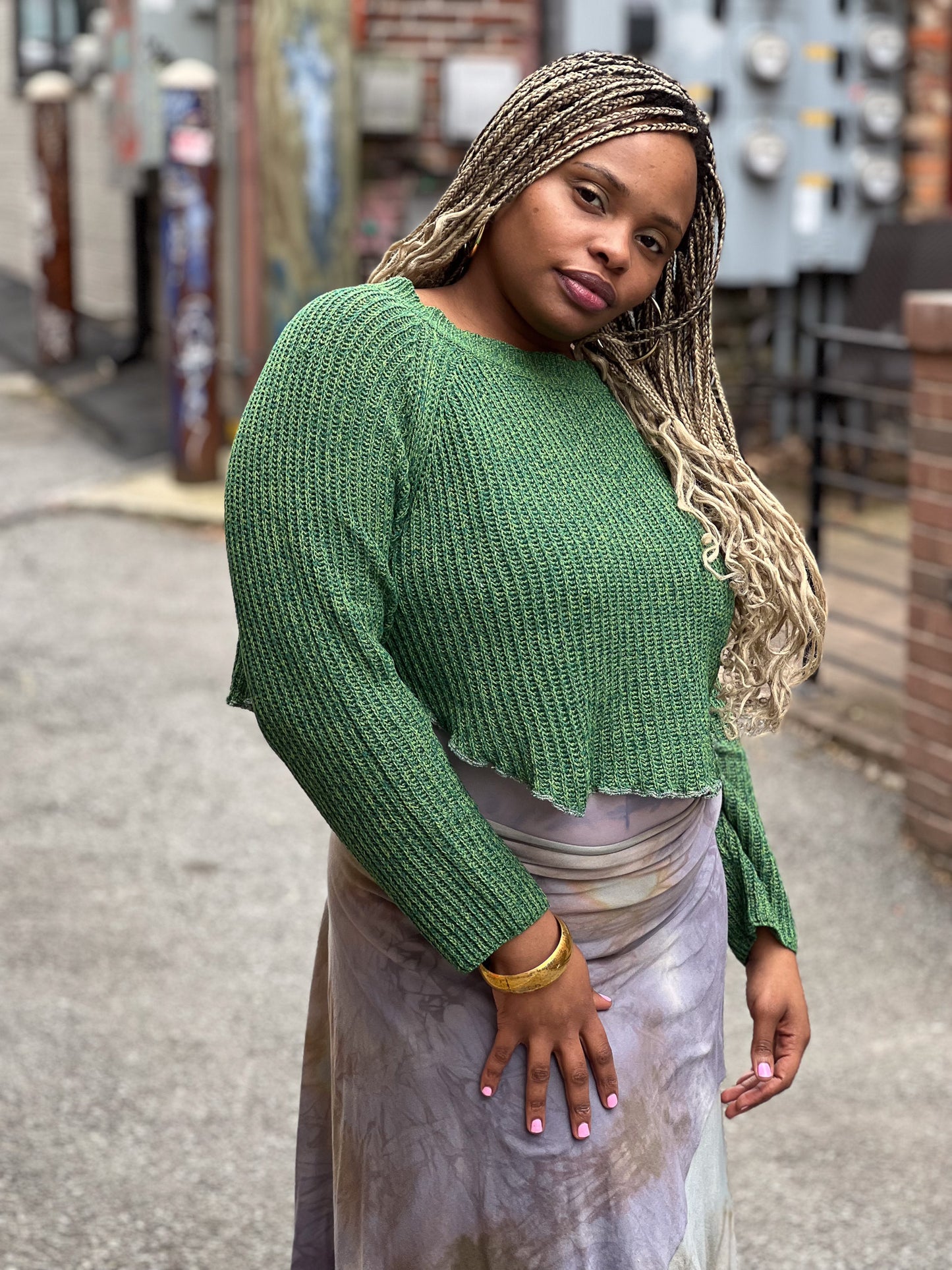 Emerald Belt-line Crop Sweater