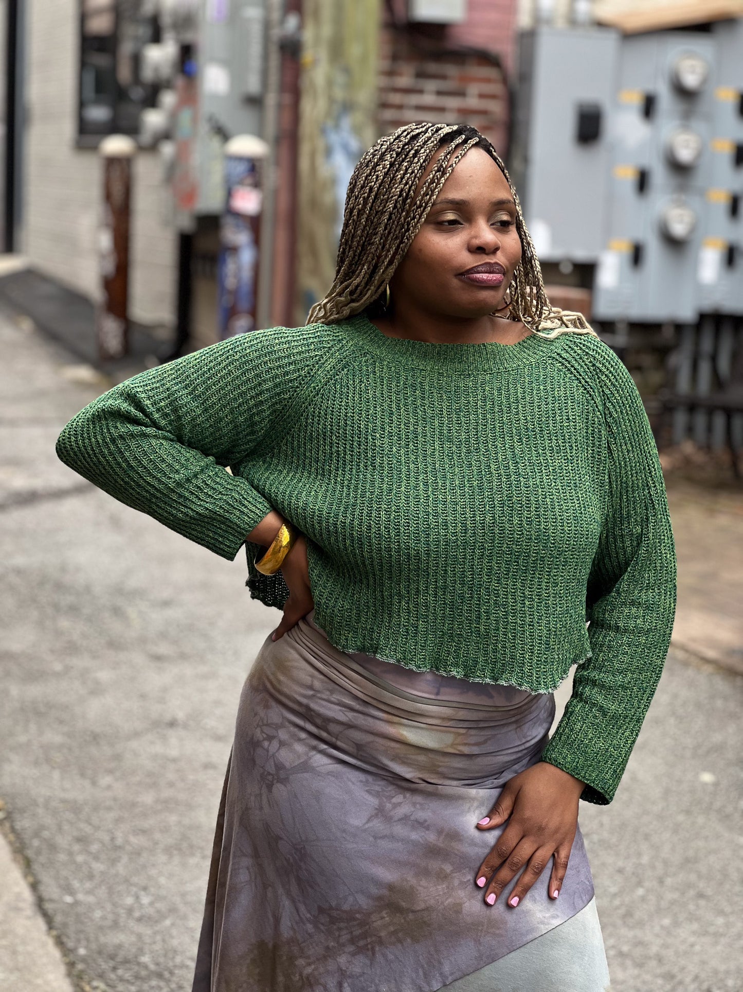 Emerald Belt-line Crop Sweater