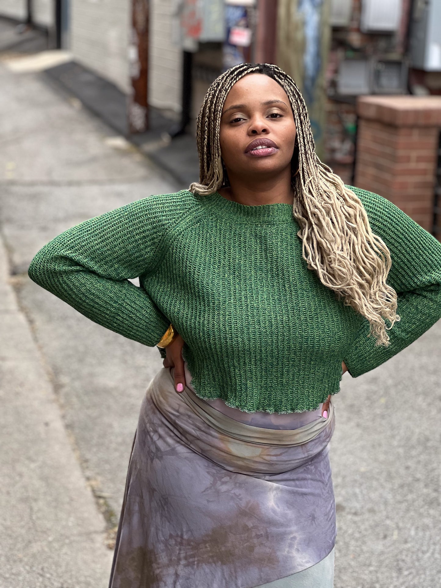 Emerald Belt-line Crop Sweater