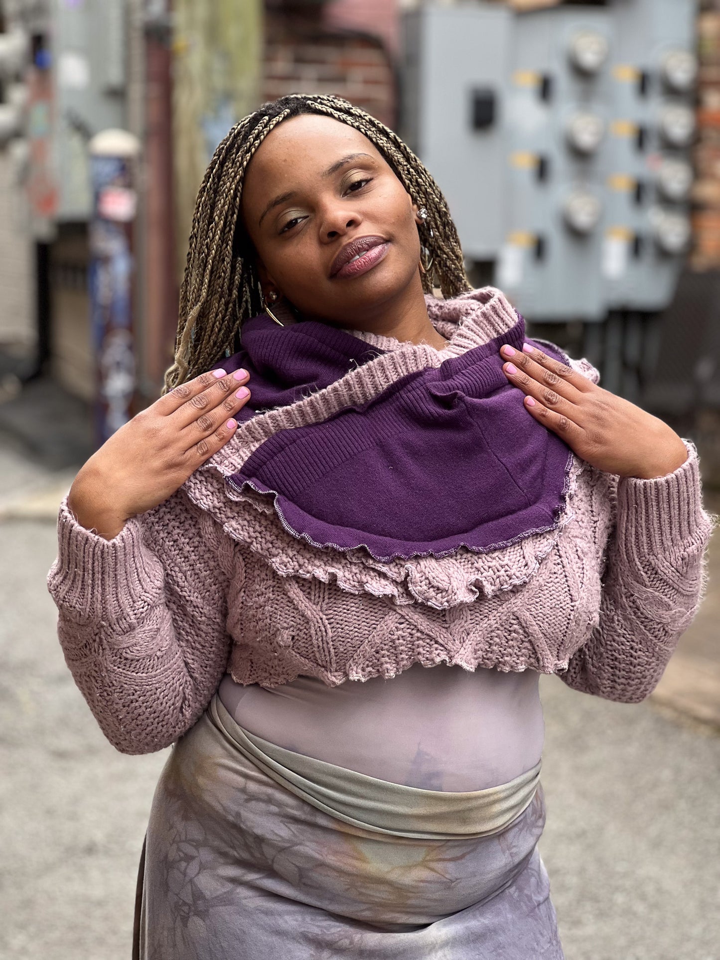 Lavender & Amethyst Cowl Crop Sweater