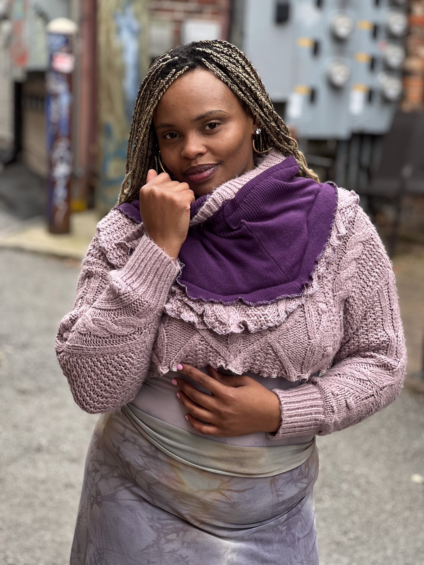 Lavender & Amethyst Cowl Crop Sweater