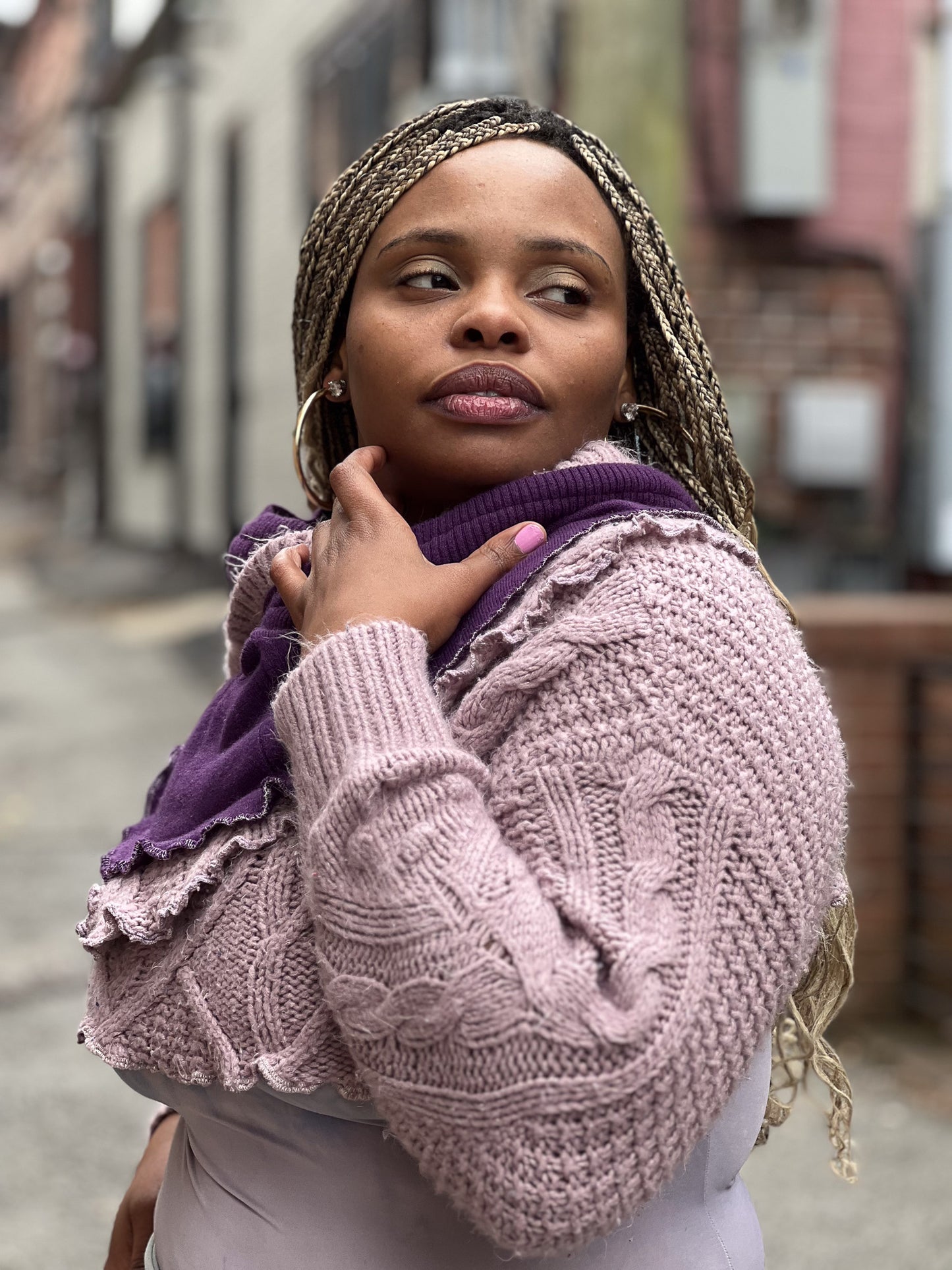 Lavender & Amethyst Cowl Crop Sweater