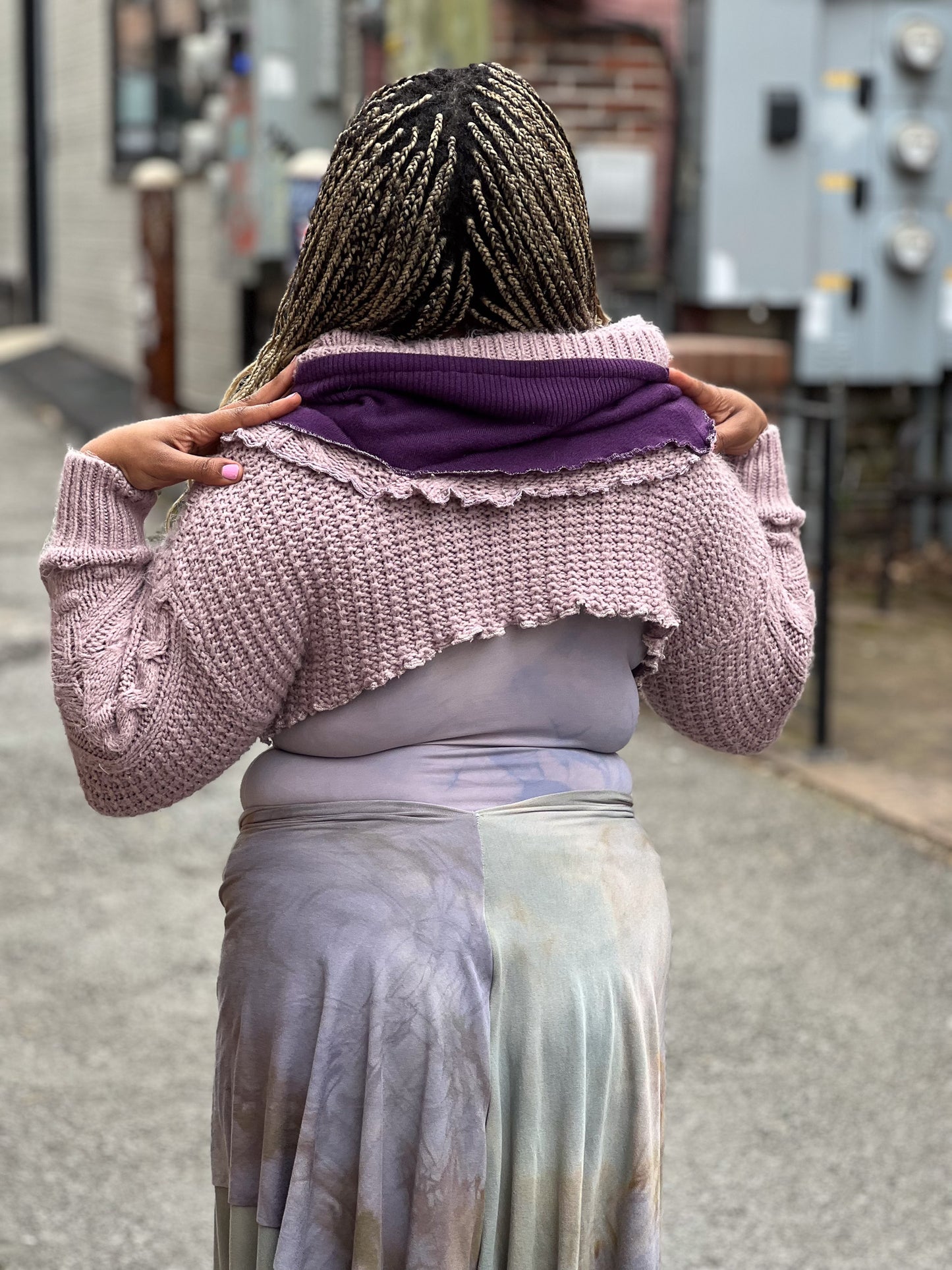 Lavender & Amethyst Cowl Crop Sweater