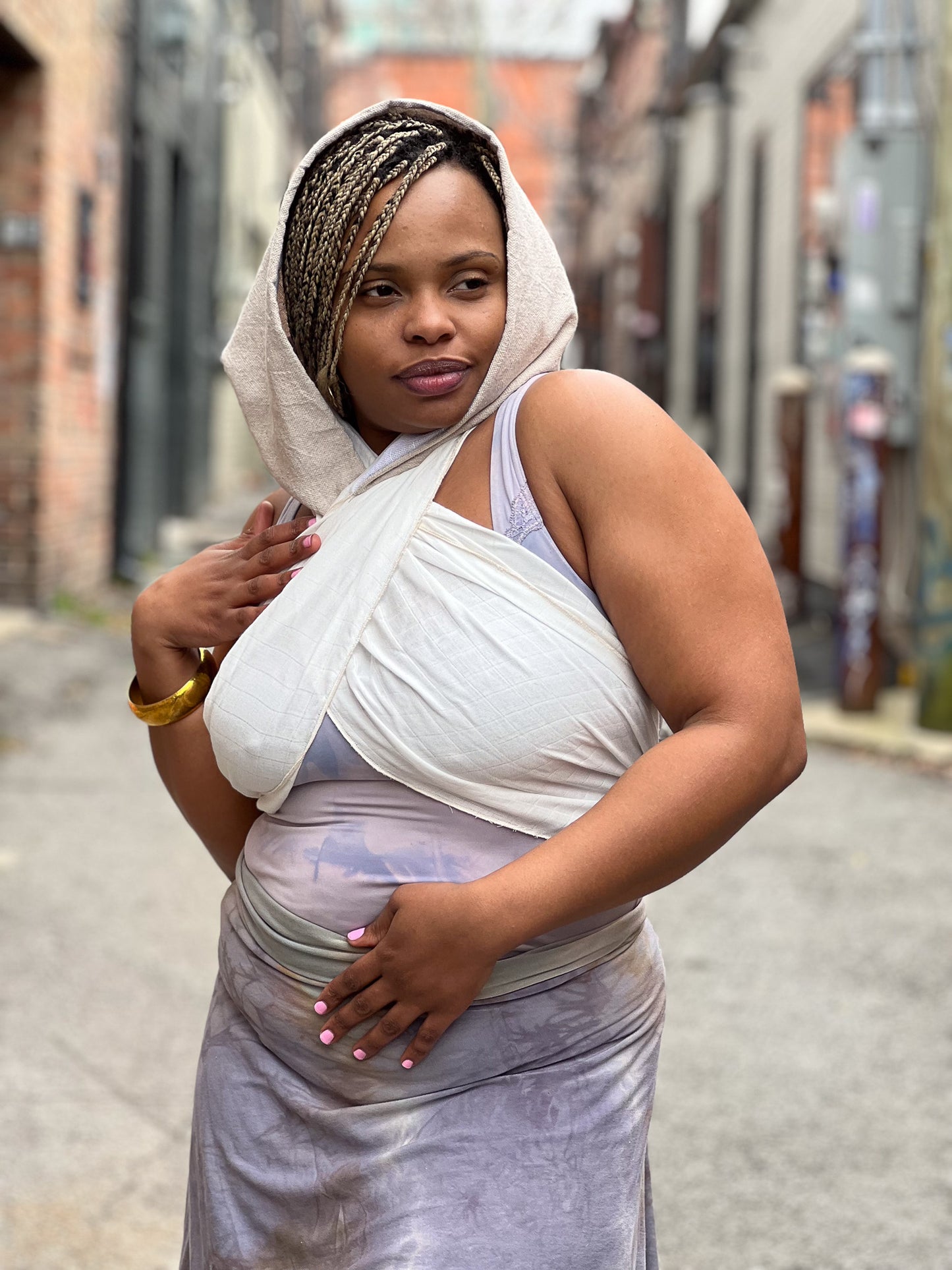 Ivory Reversible Hooded Wrap Shawl