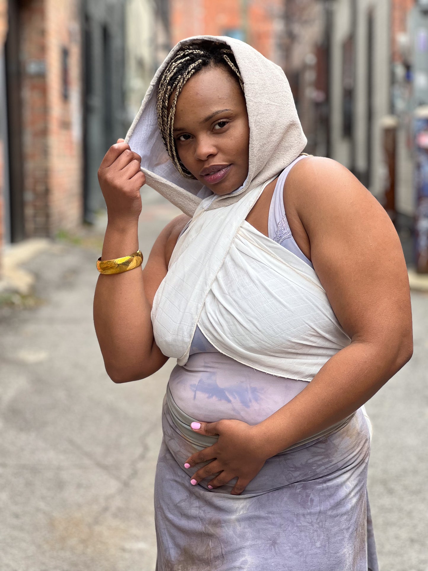 Ivory Reversible Hooded Wrap Shawl