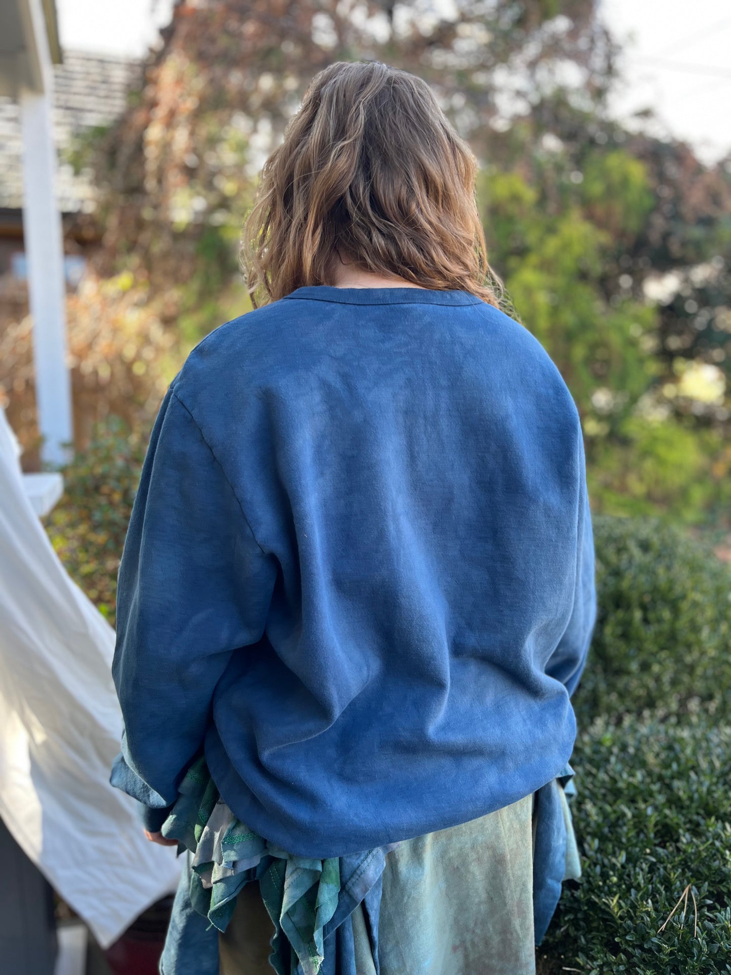 'Asheville' 100% Cotton Dyed Blue Sweatshirt (Small)